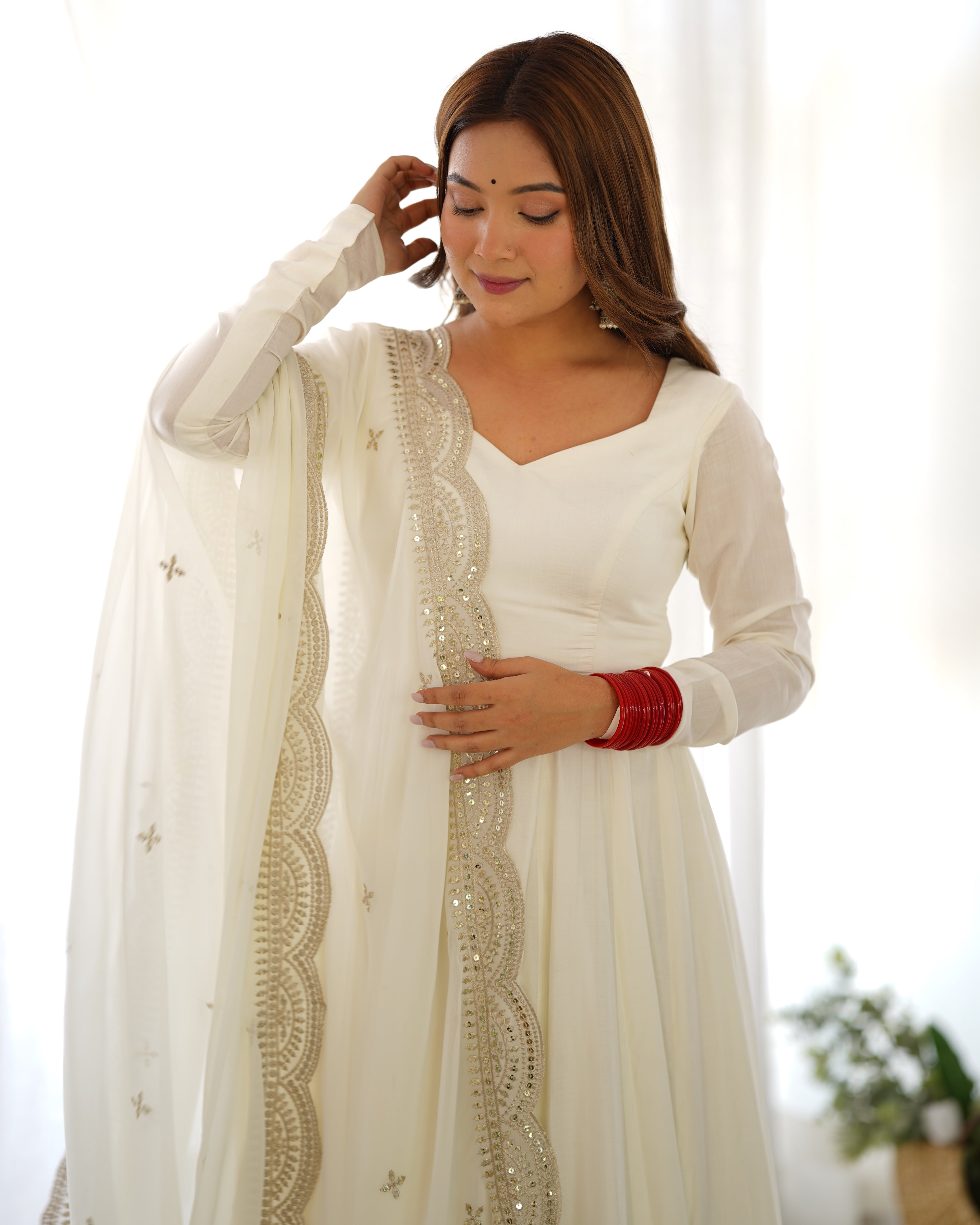 PRESENTING NEW PREMIUM QUALITY PURE ROMANSILK CHANDERI FABRIC FULLY FLAIR ANARKALI,WITH DUPPTA SET,PENT READY TO WEAR