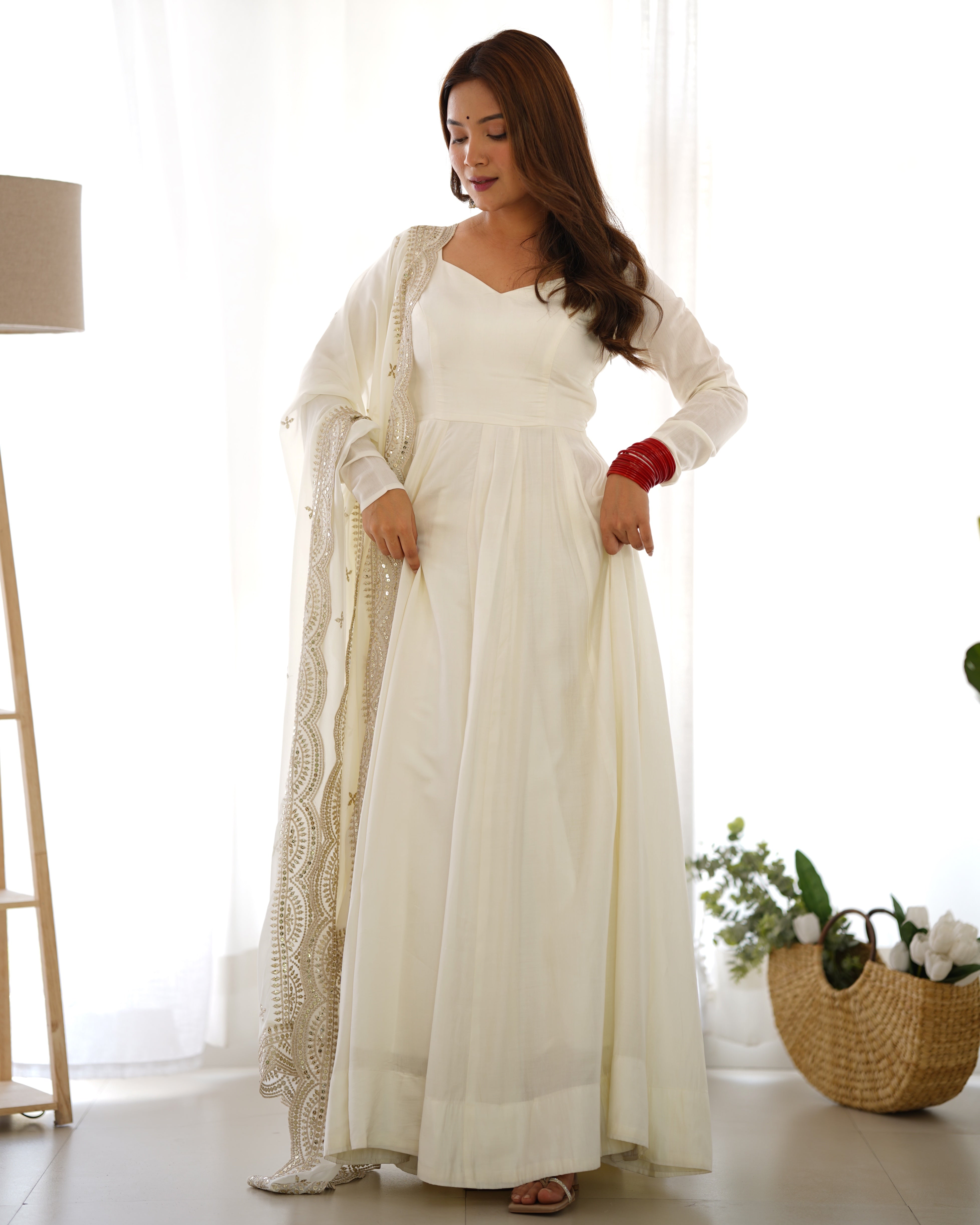 PRESENTING NEW PREMIUM QUALITY PURE ROMANSILK CHANDERI FABRIC FULLY FLAIR ANARKALI,WITH DUPPTA SET,PENT READY TO WEAR