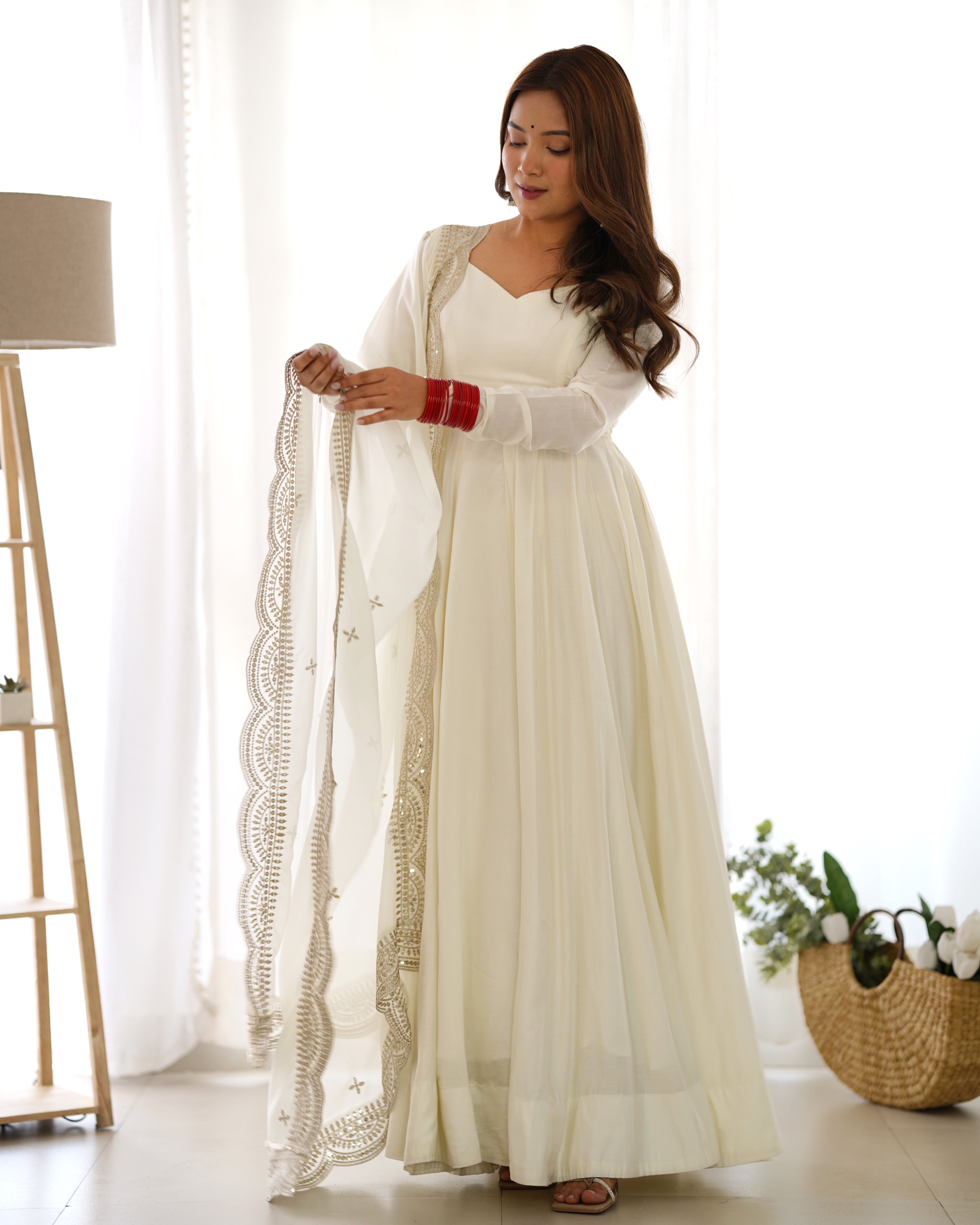 PRESENTING NEW PREMIUM QUALITY PURE ROMANSILK CHANDERI FABRIC FULLY FLAIR ANARKALI,WITH DUPPTA SET,PENT READY TO WEAR