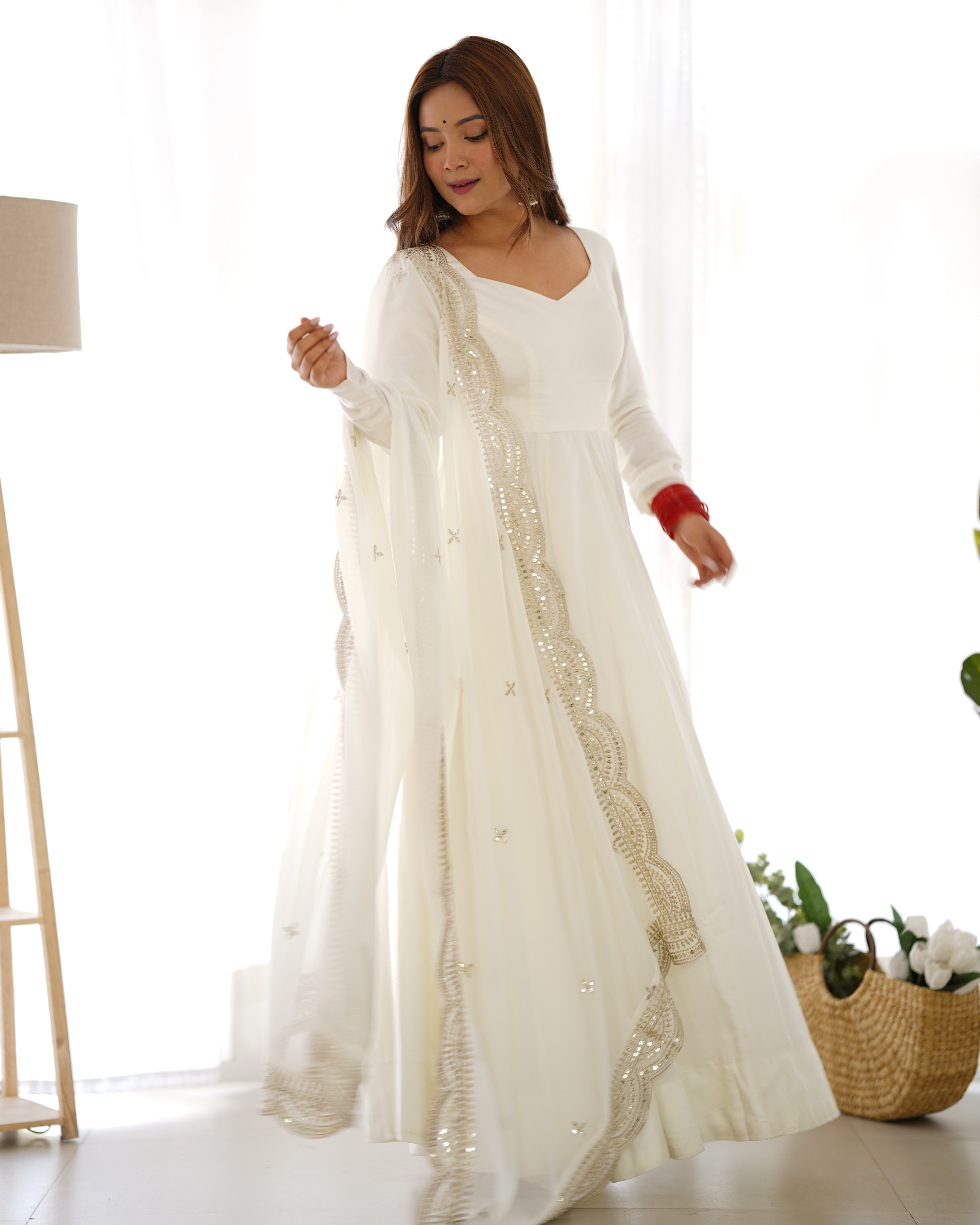 PRESENTING NEW PREMIUM QUALITY PURE ROMANSILK CHANDERI FABRIC FULLY FLAIR ANARKALI,WITH DUPPTA SET,PENT READY TO WEAR