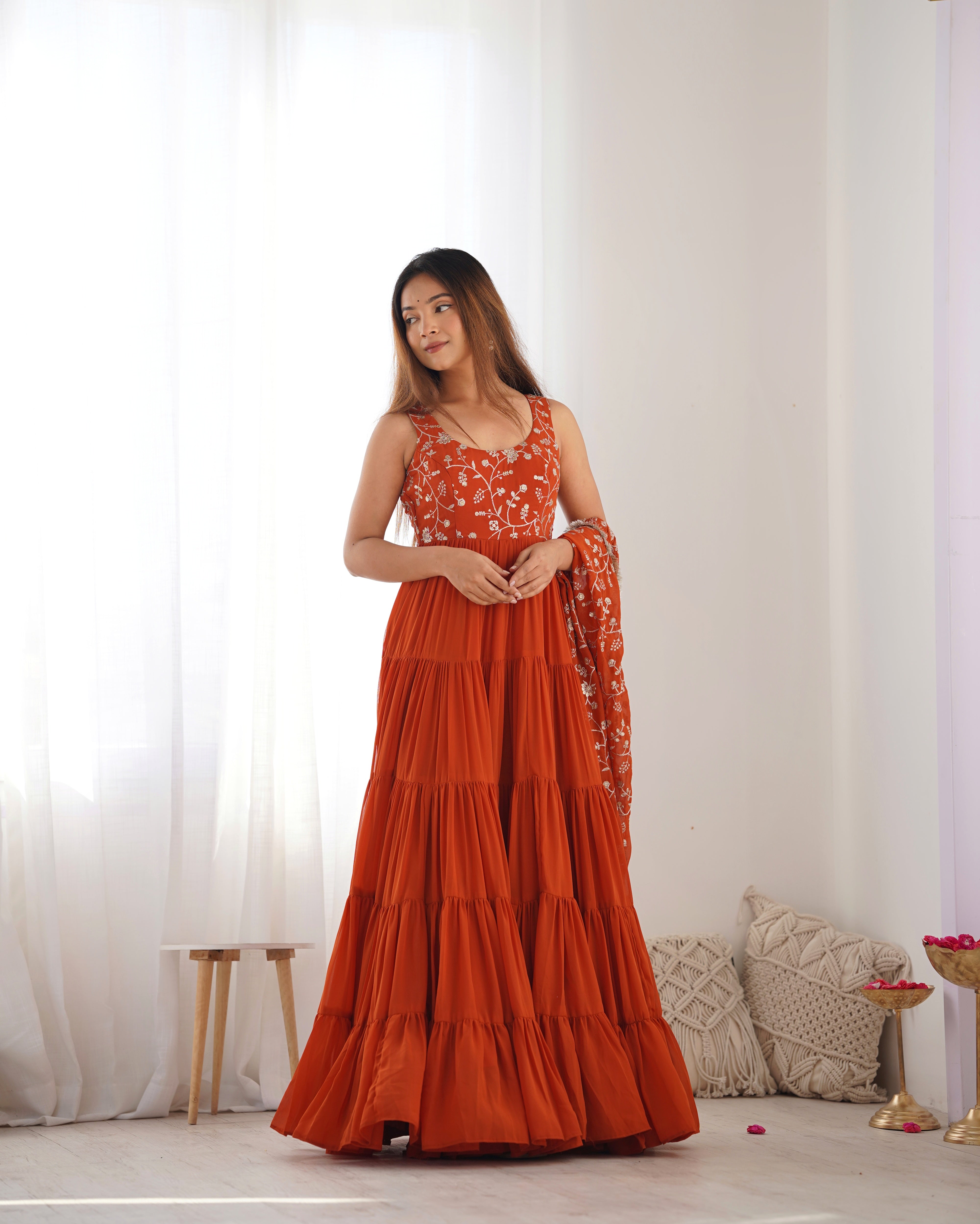 PURE SOFT FOX GEORGETTE &nbsp;FABRIC FULLY FLAIR ANARKALI,WITH DUPPTA SET,PENT READY TO WEAR