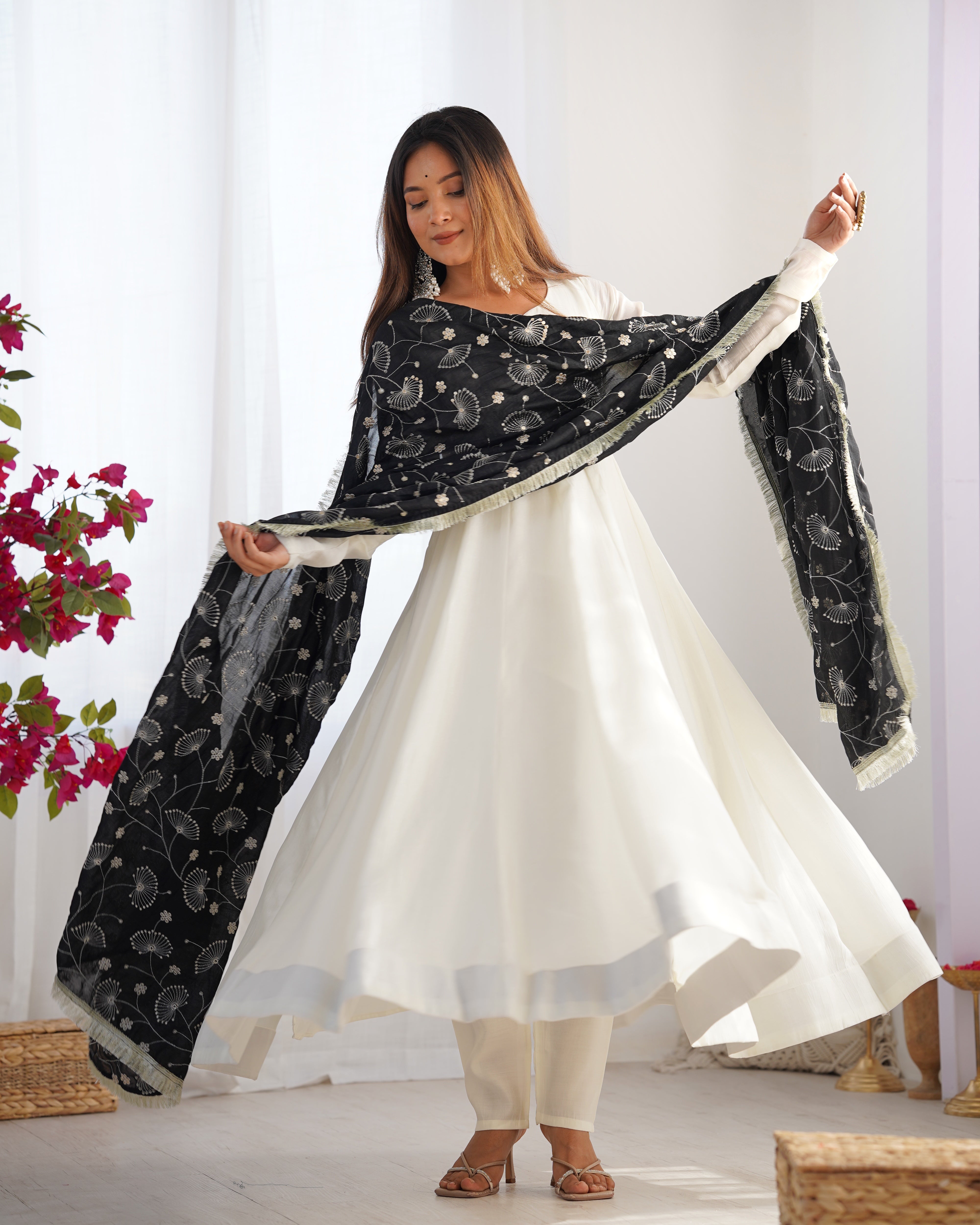 PURE SOFT VICHITRA &nbsp;SILK FABRIC FULLY FLAIR KALI PATTERN AND CANVAS PATTA WITH DUPPTA SET