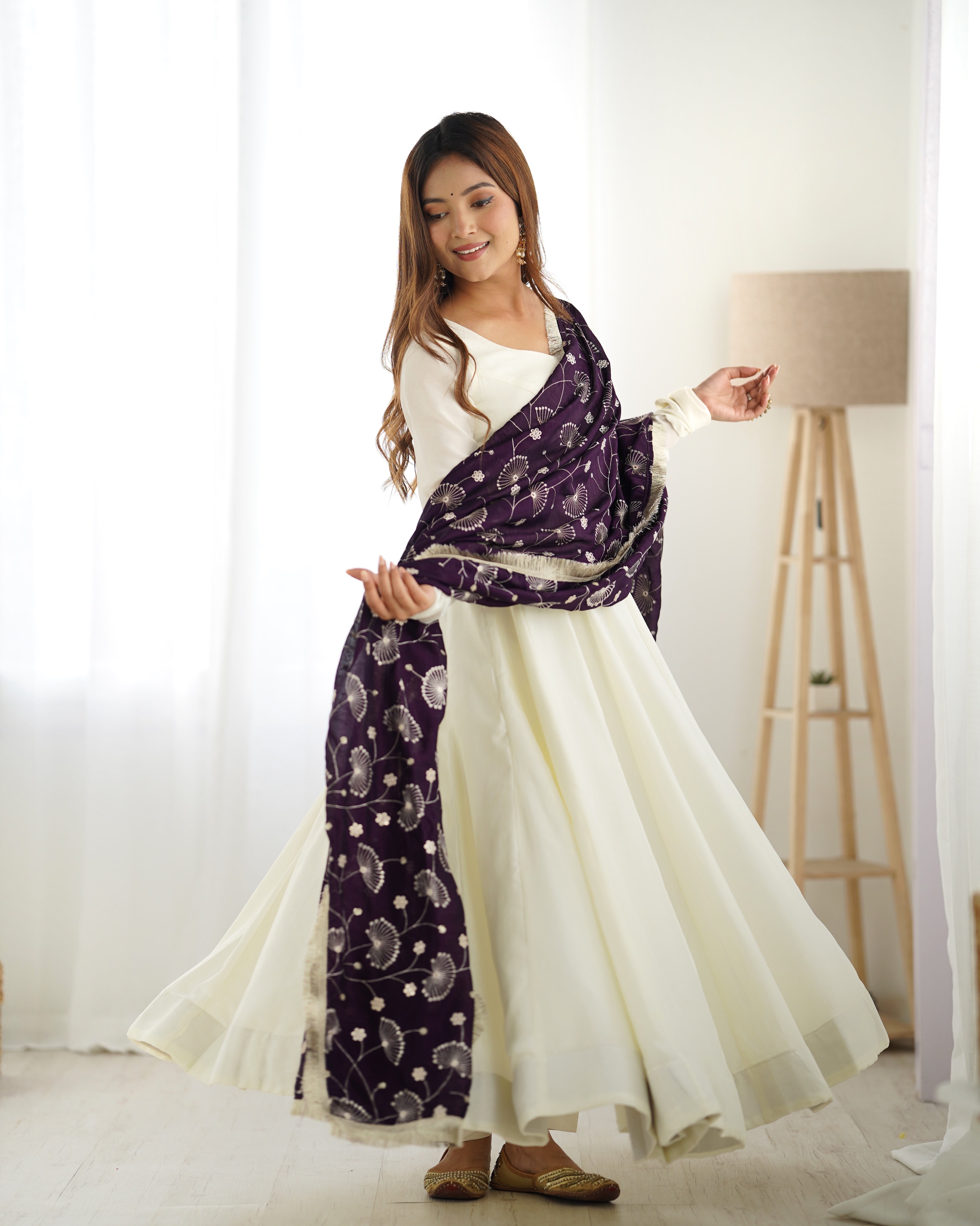 PURE SOFT VICHITRA &nbsp;SILK FABRIC FULLY FLAIR KALI PATTERN AND CANVAS PATTA WITH DUPPTA SET