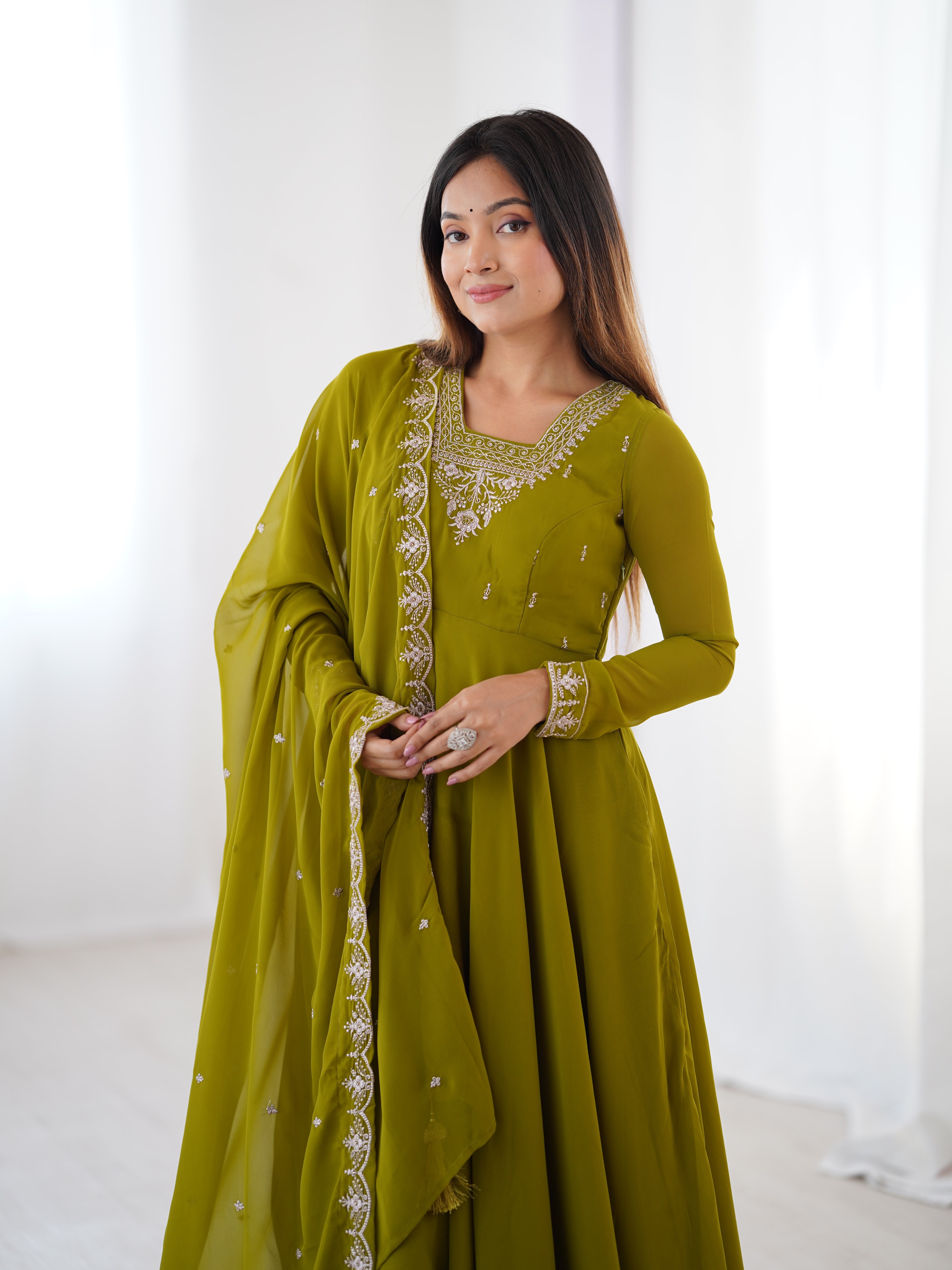 PURE SOFT FOX GEORGETTE FABRIC FULLY FLAIR ANARKALI,WITH DUPPTA SET,PENT READY TO WEAR