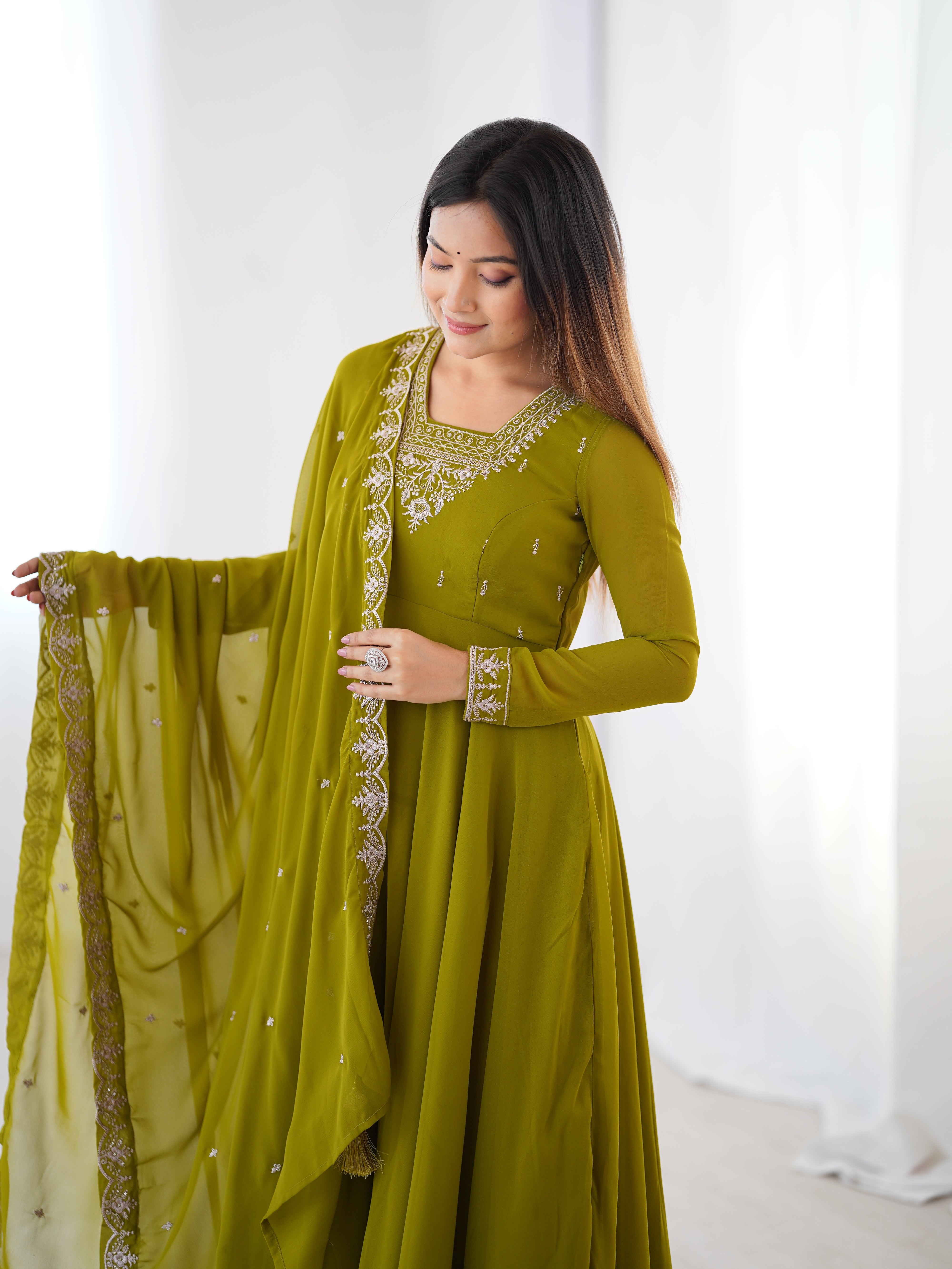 PURE SOFT FOX GEORGETTE FABRIC FULLY FLAIR ANARKALI,WITH DUPPTA SET,PENT READY TO WEAR