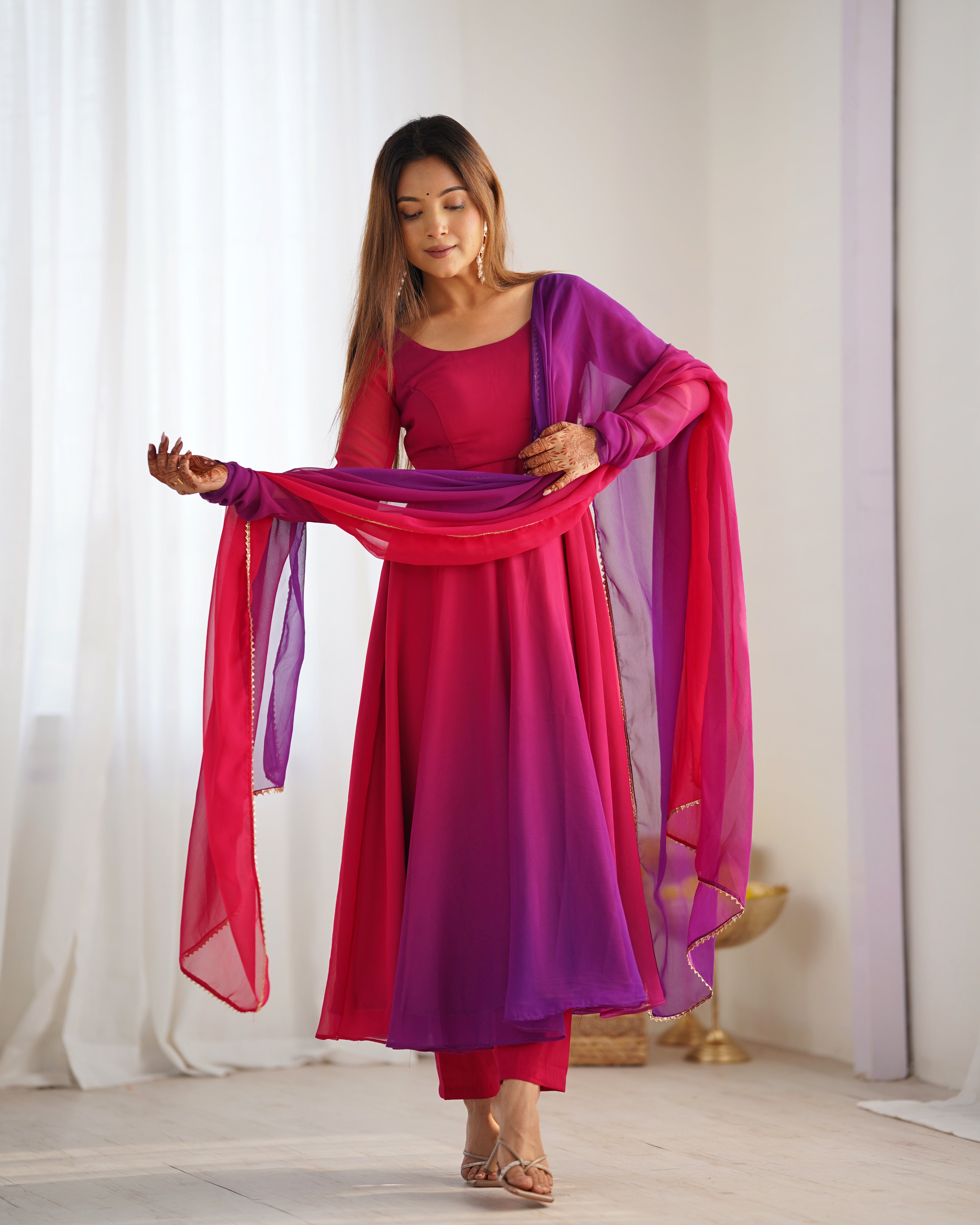 PURE SOFT FOX GEORGETTE MOST TRENDY PADDING FABRIC FULLY FLAIR ANARKALI,WITH DUPPTA SET,PENT READY TO WEAR