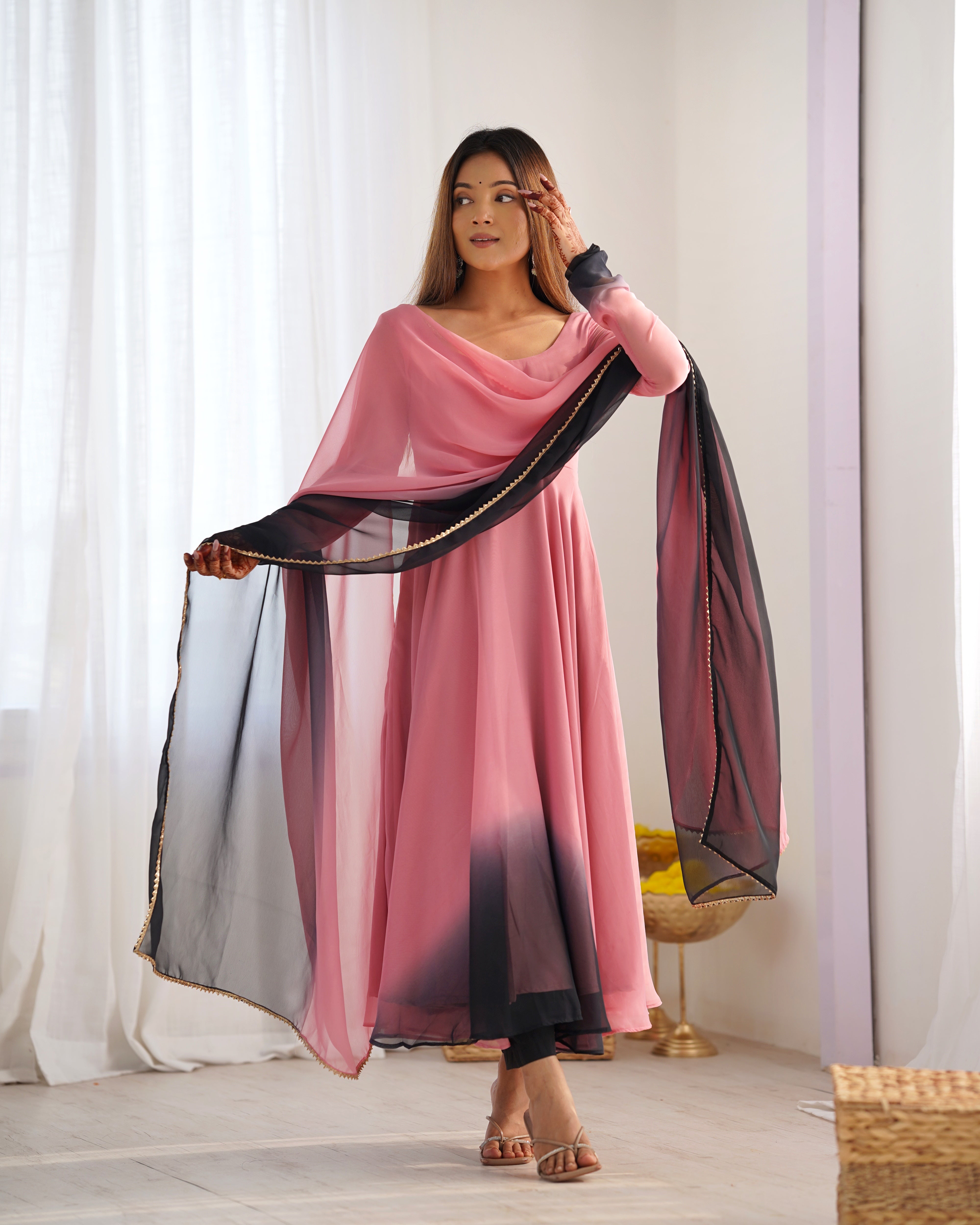 PURE SOFT FOX GEORGETTE MOST TRENDY PADDING FABRIC FULLY FLAIR ANARKALI,WITH DUPPTA SET,PENT READY TO WEAR