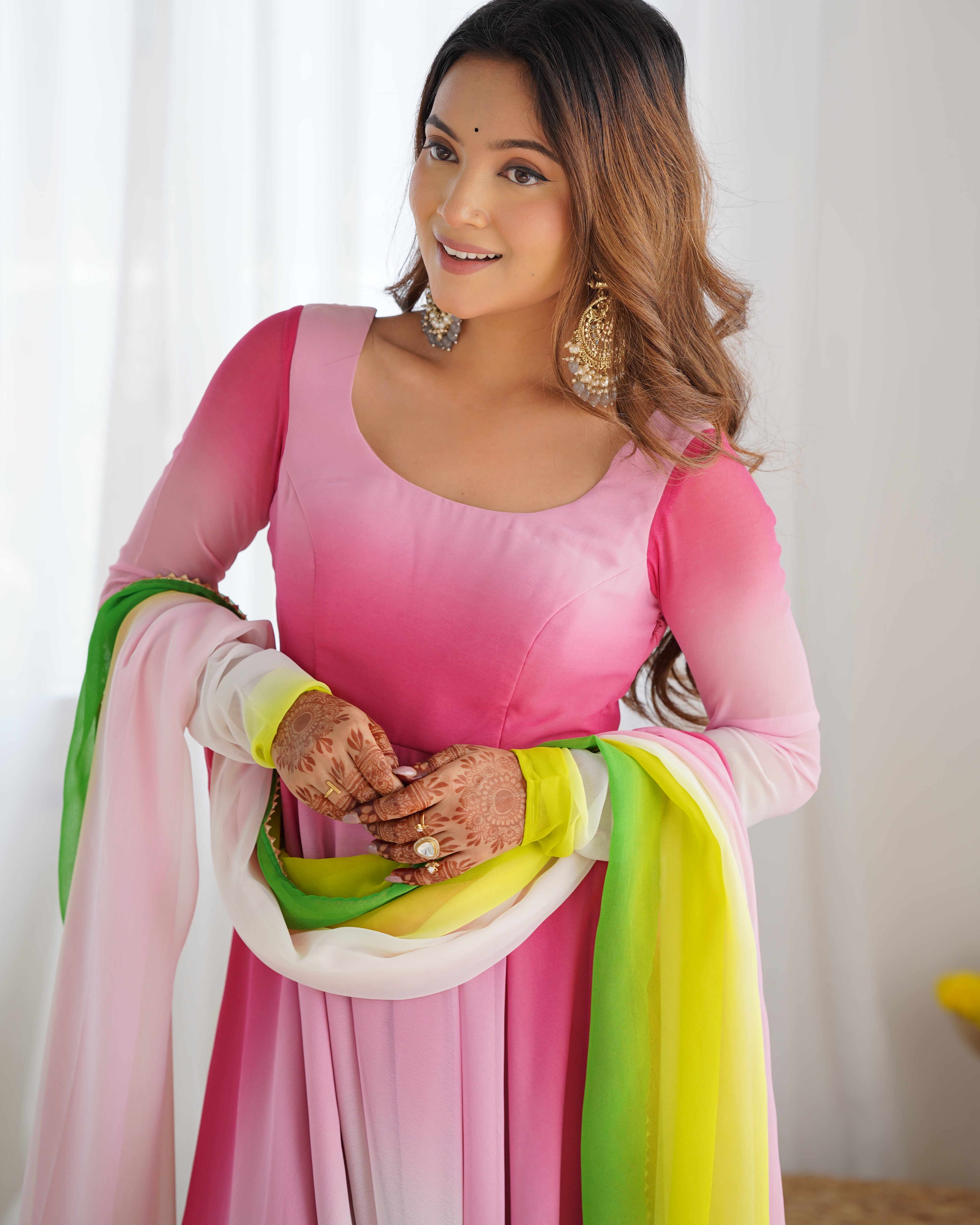 PURE SOFT FOX GEORGETTE MOST TRENDY PADDING FABRIC FULLY FLAIR ANARKALI,WITH DUPPTA SET,PENT READY TO WEAR