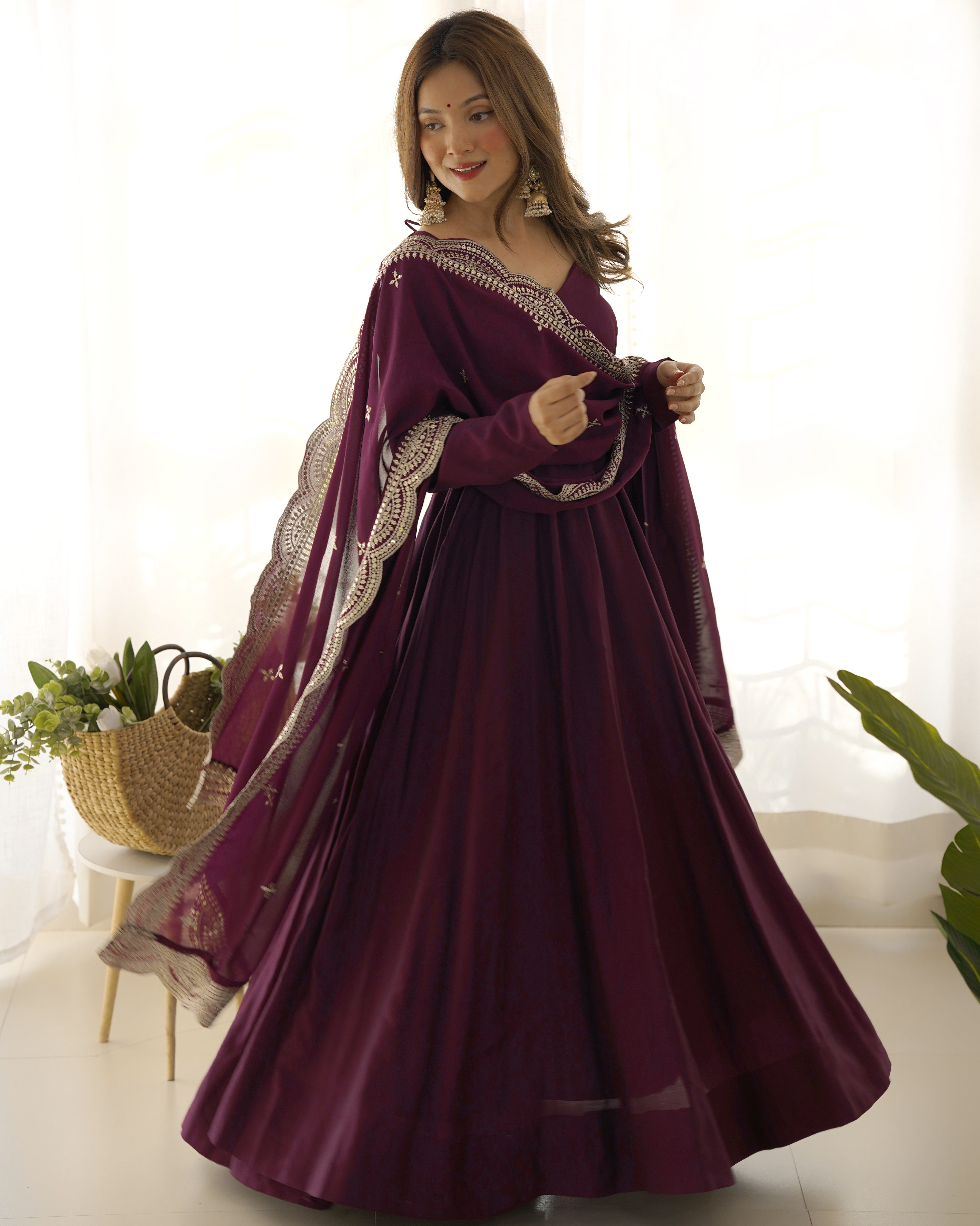 PRESENTING NEW PREMIUM QUALITY PURE ROMANSILK CHANDERI FABRIC FULLY FLAIR ANARKALI,WITH DUPPTA SET,PENT READY TO WEAR