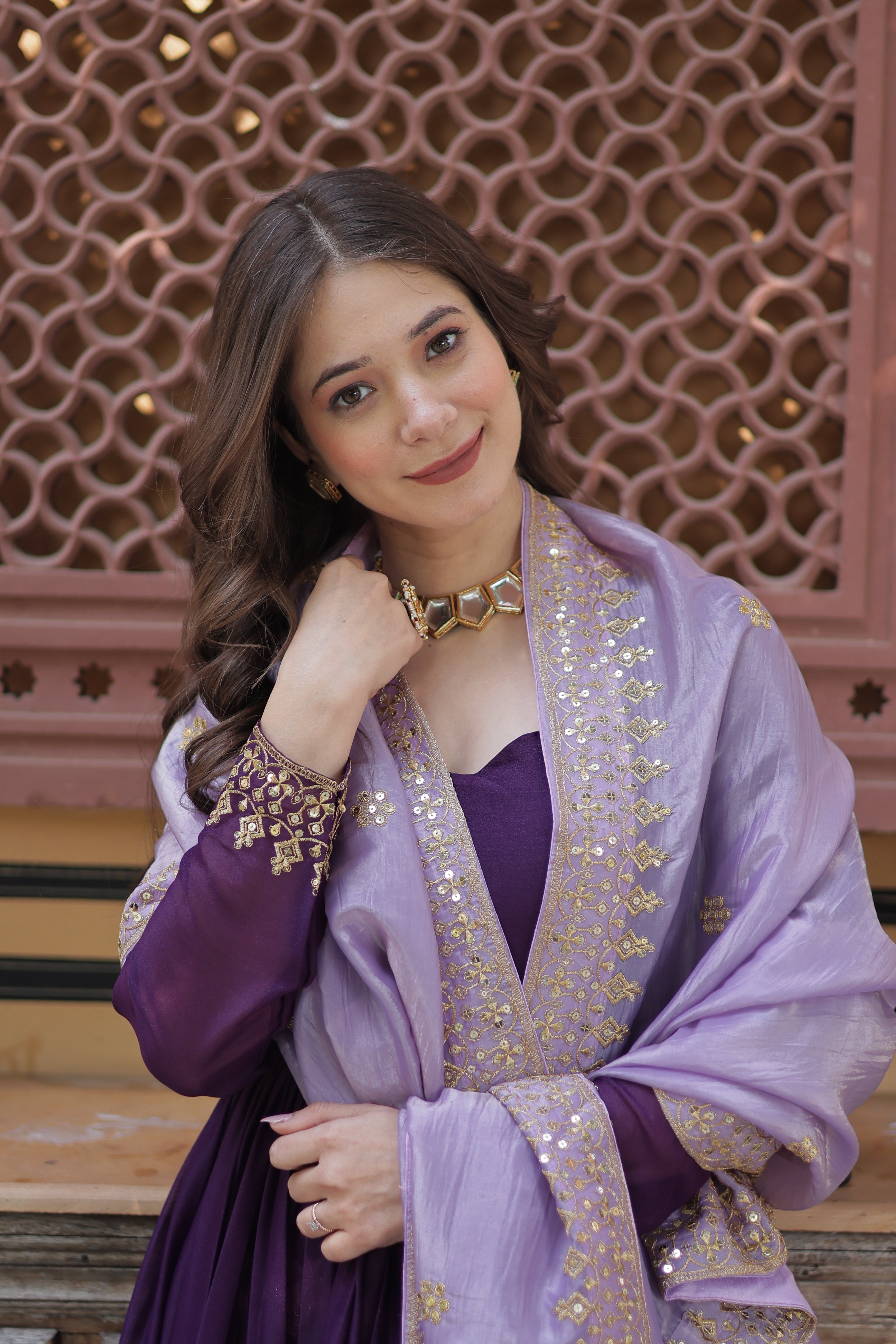 Designer Anarkali Suit with Embroidered Dupatta