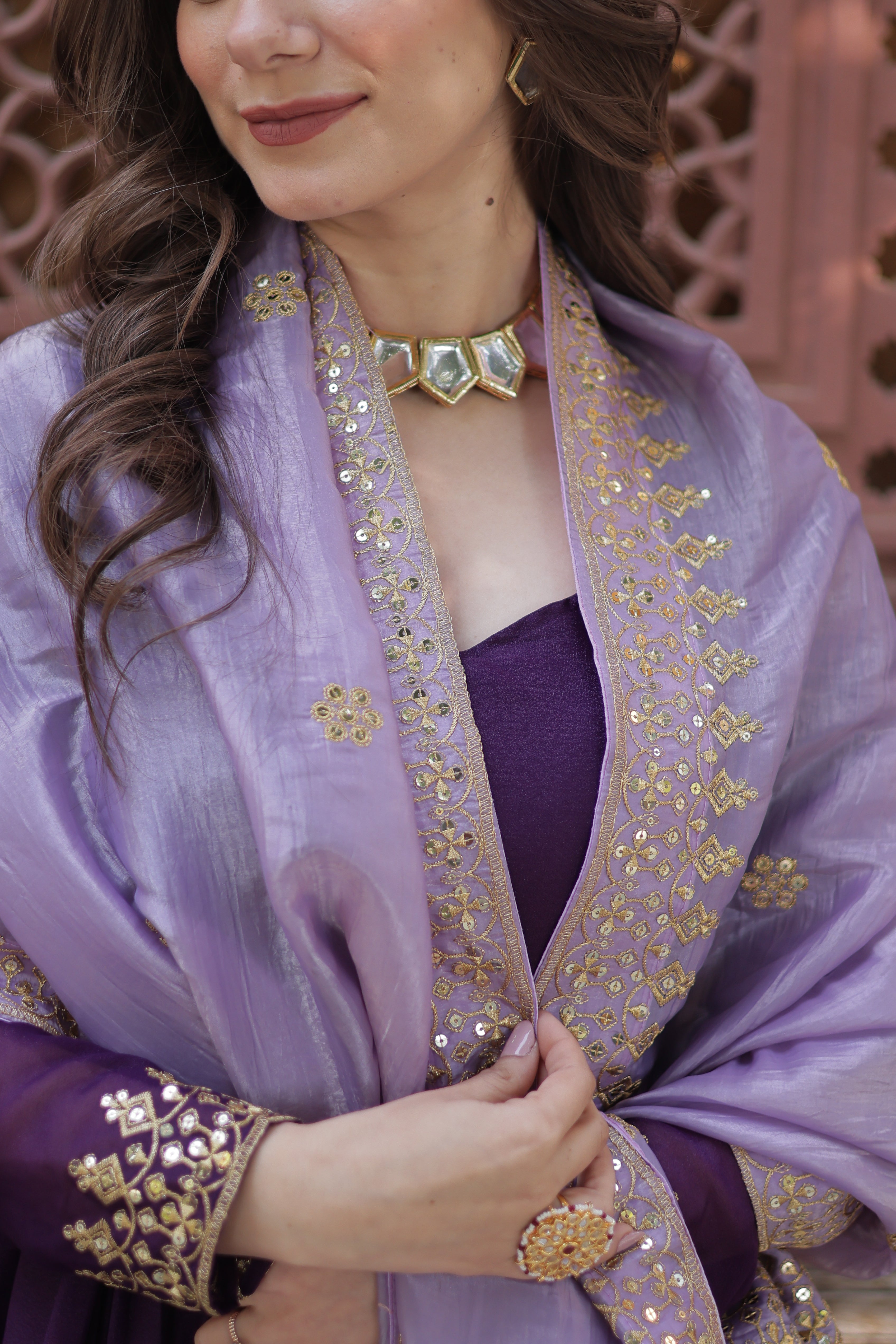 Designer Anarkali Suit with Embroidered Dupatta