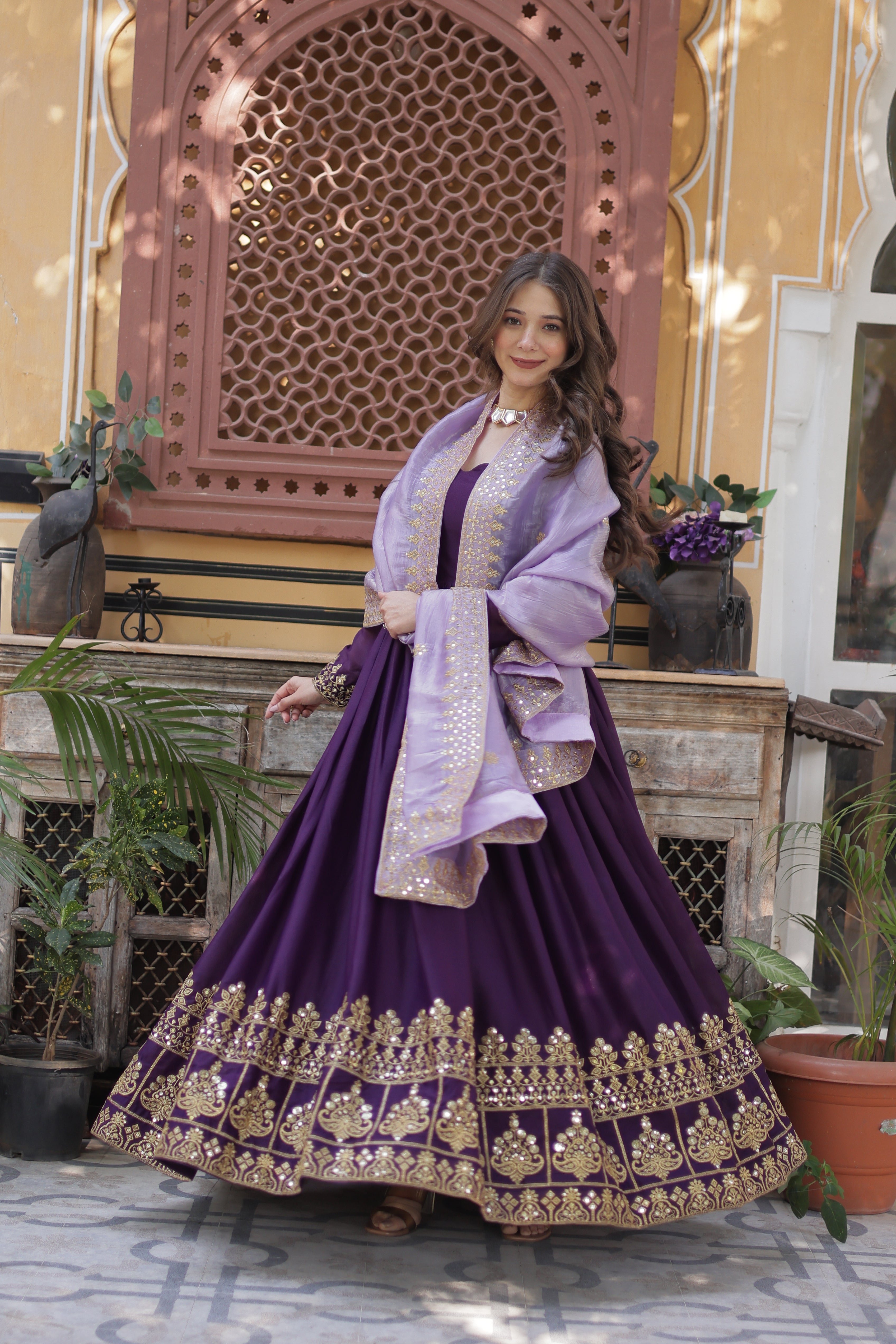 Designer Anarkali Suit with Embroidered Dupatta