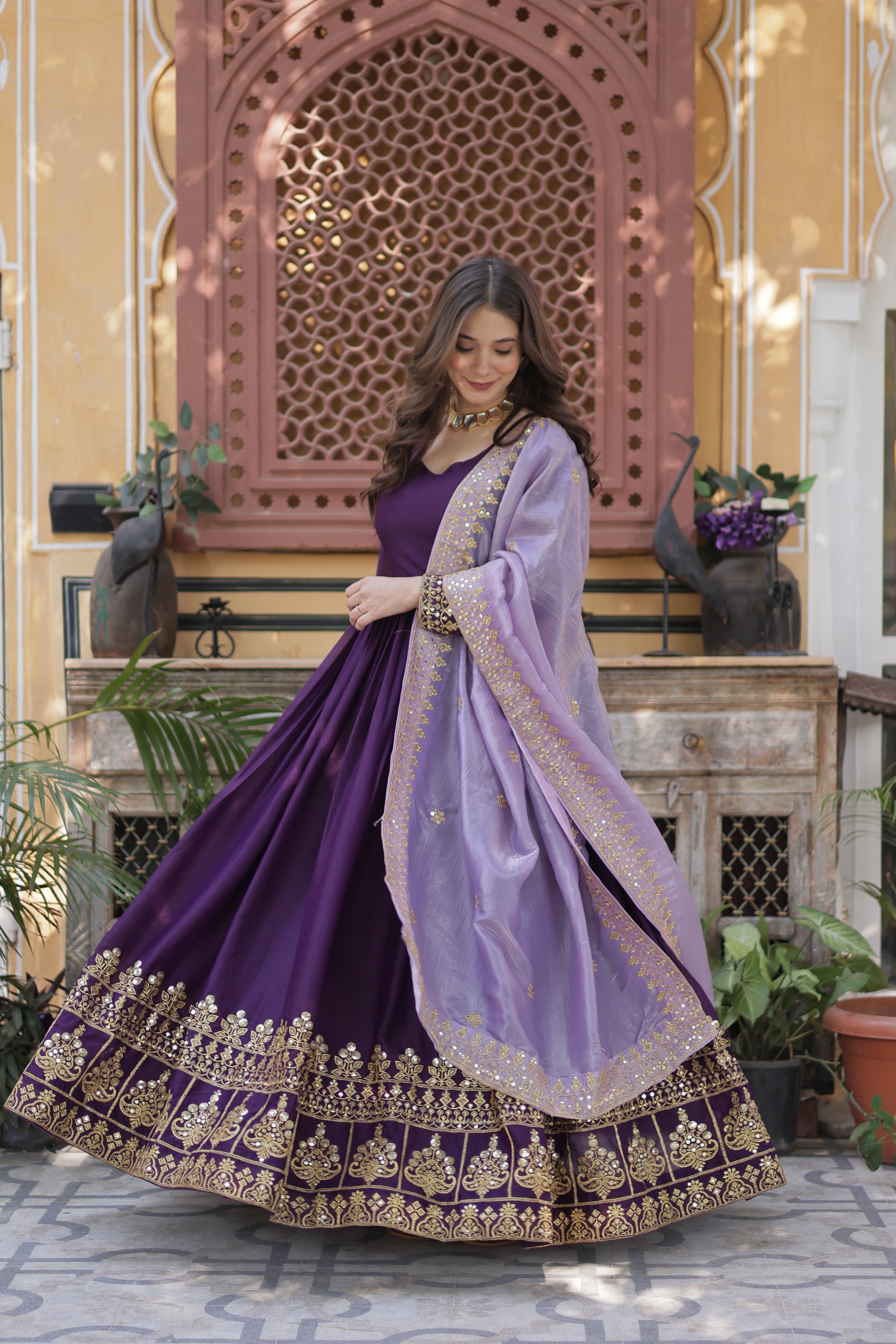 Designer Anarkali Suit with Embroidered Dupatta