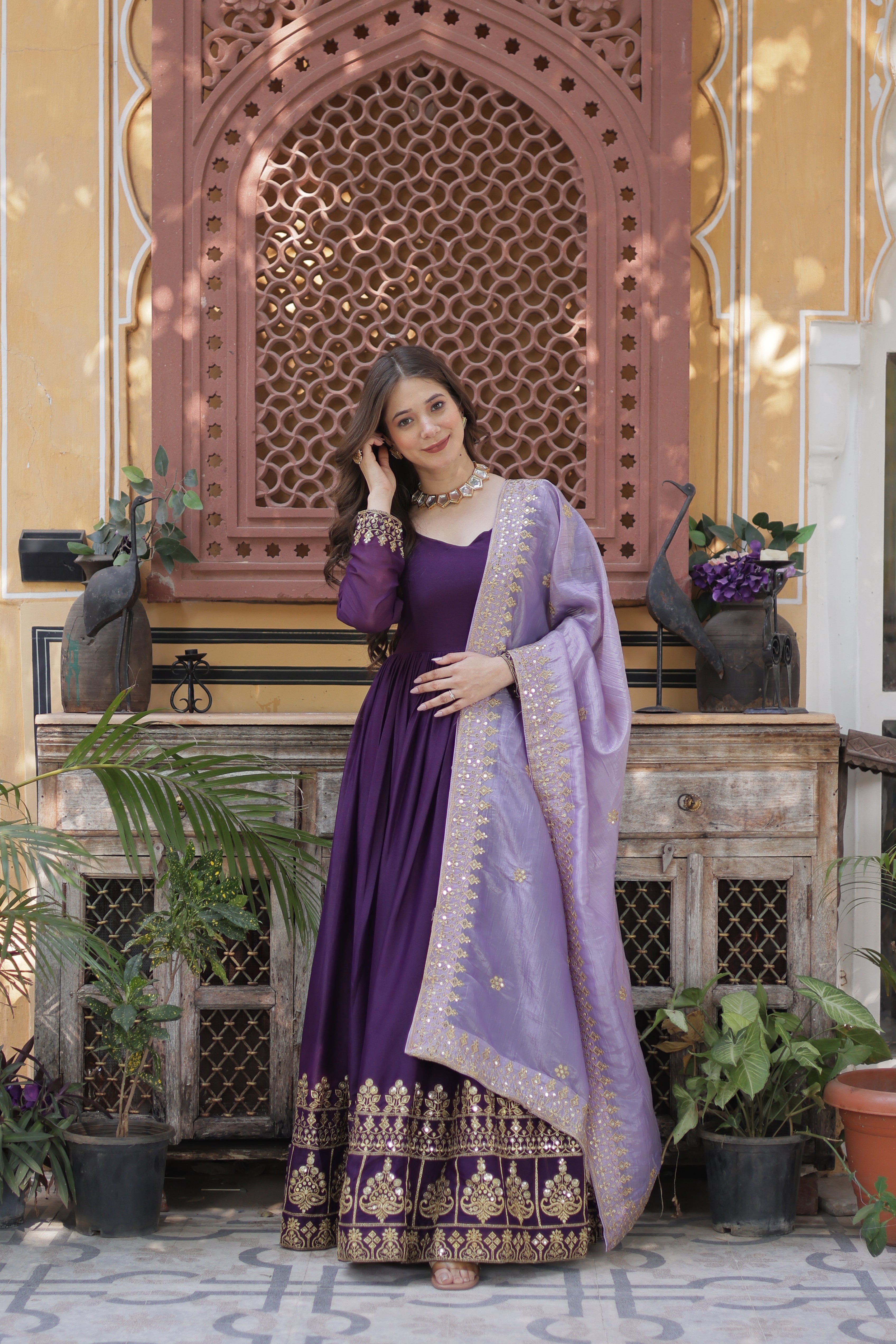 Designer Anarkali Suit with Embroidered Dupatta