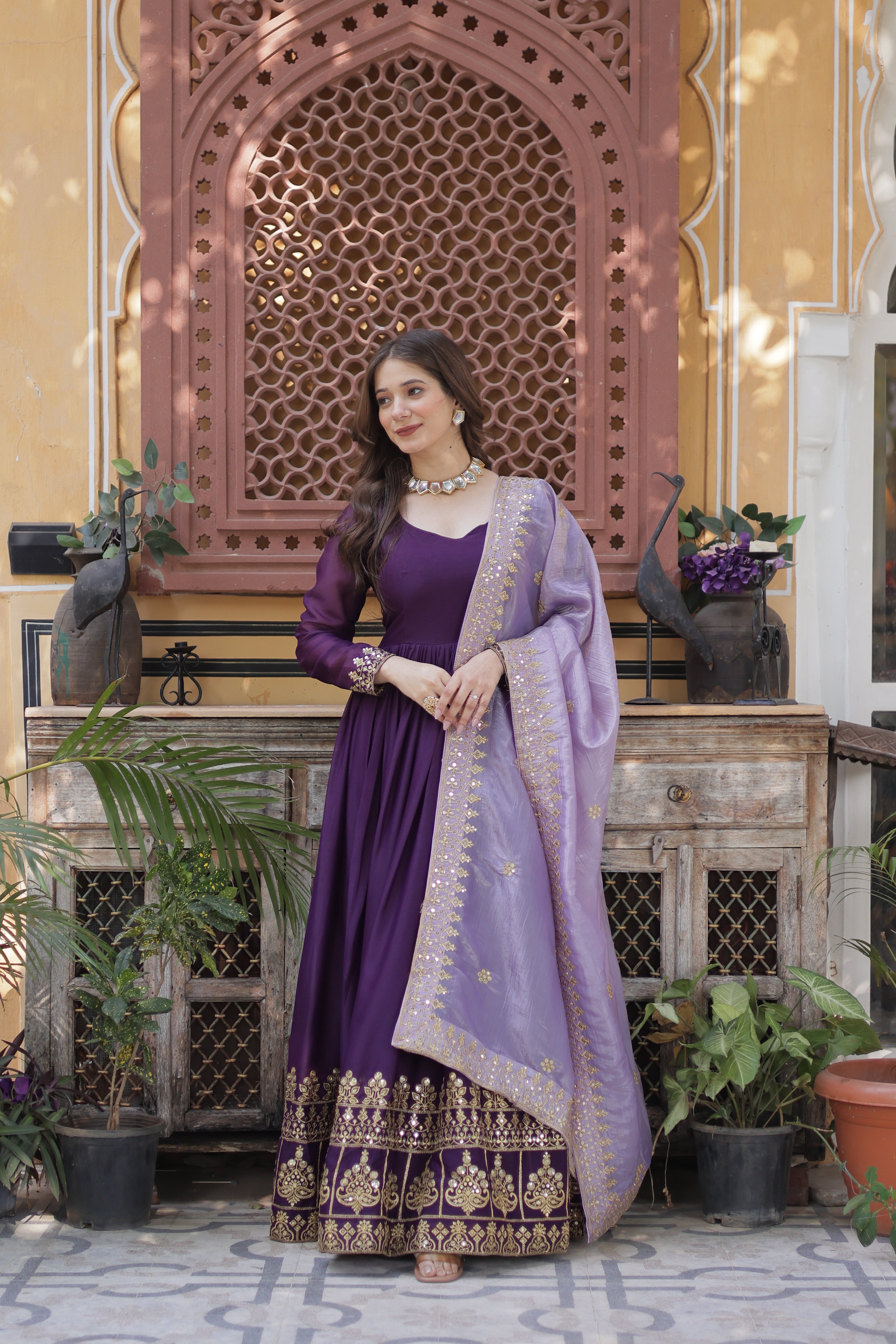 Designer Anarkali Suit with Embroidered Dupatta