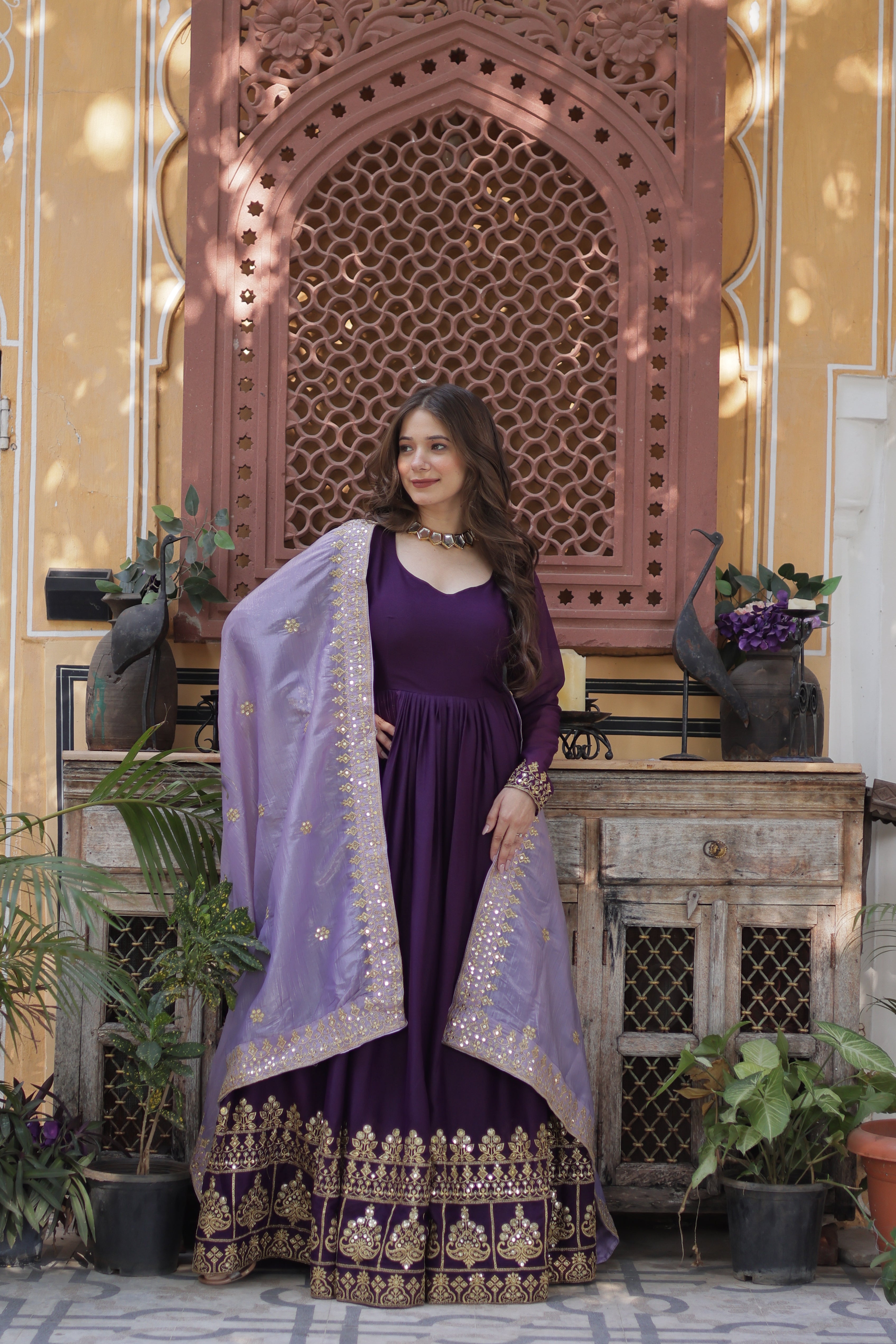 Designer Anarkali Suit with Embroidered Dupatta
