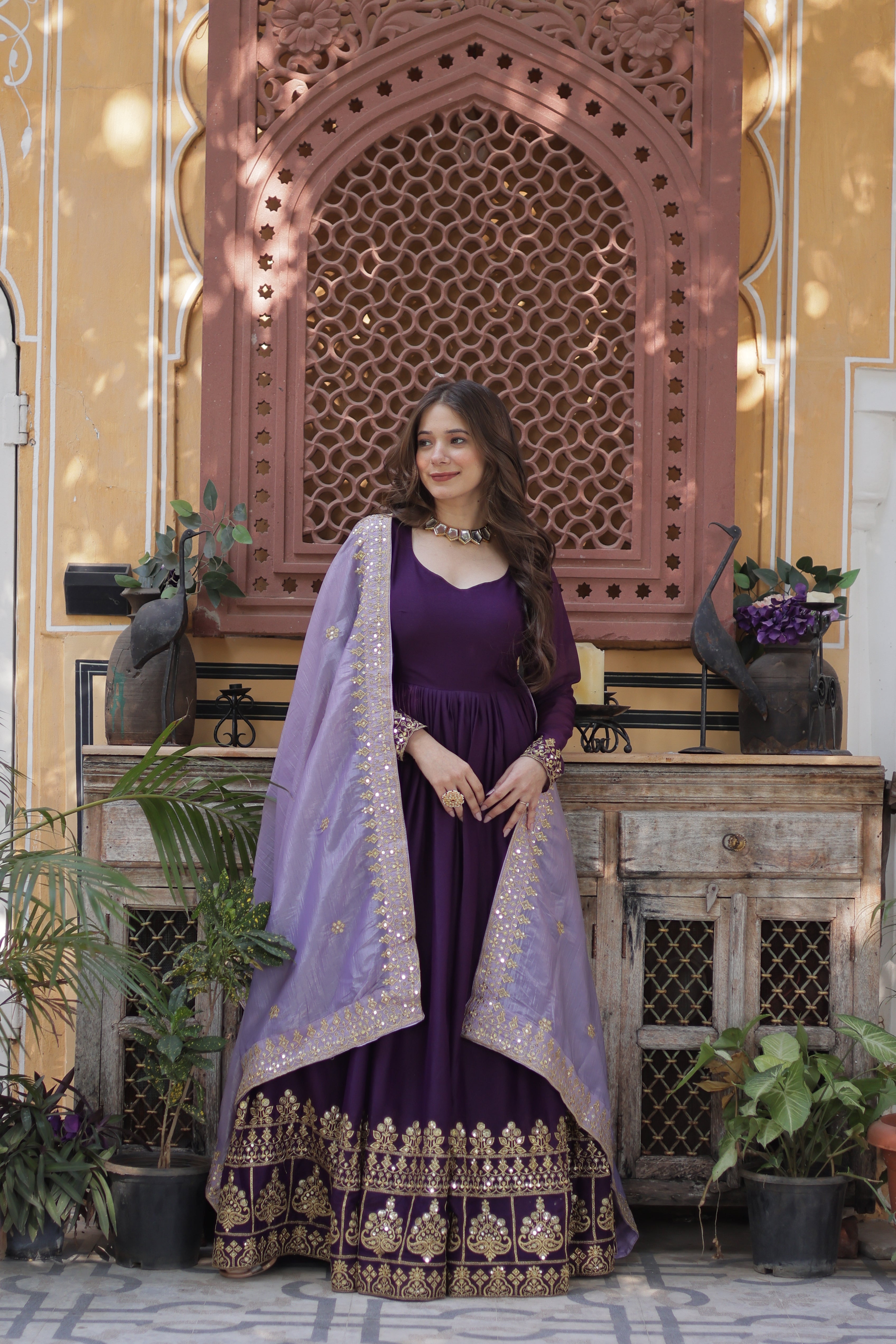 Designer Anarkali Suit with Embroidered Dupatta