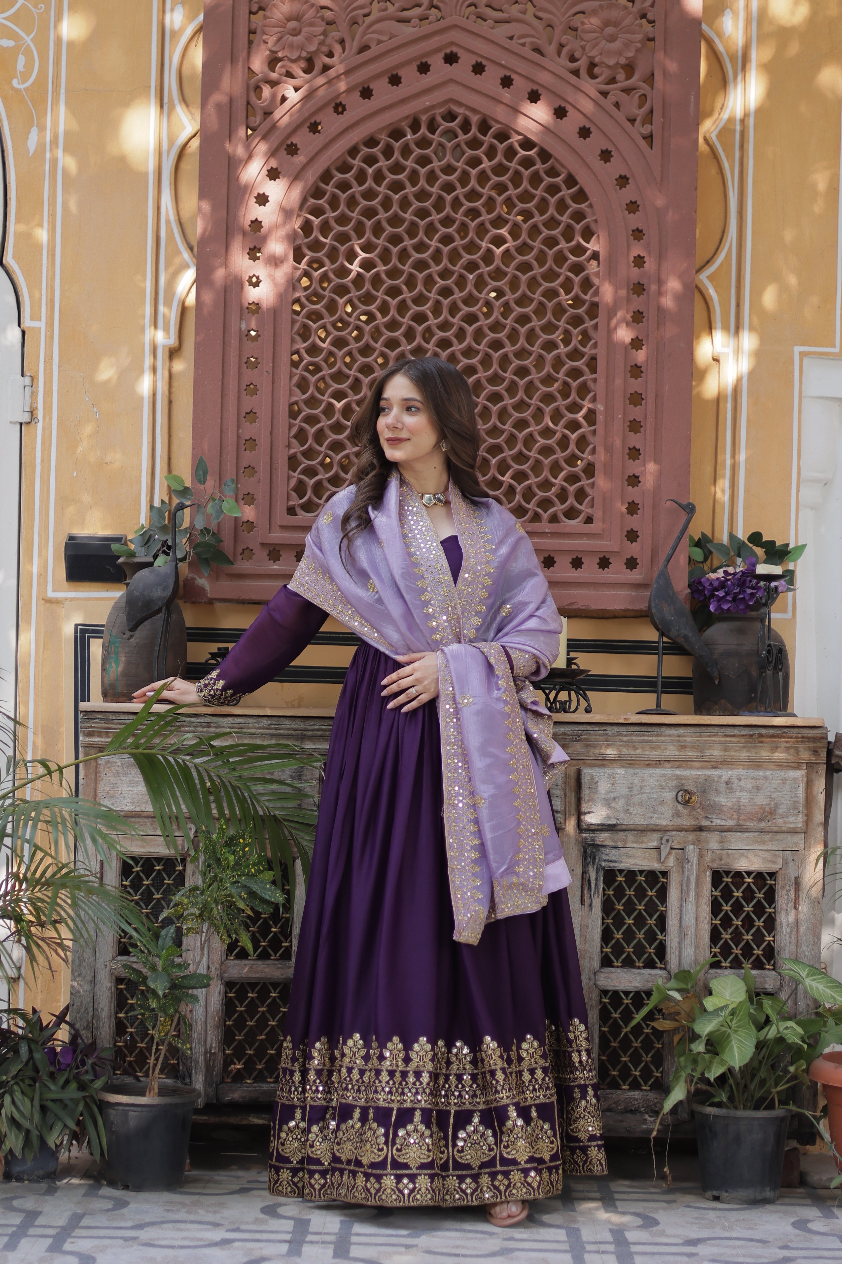 Designer Anarkali Suit with Embroidered Dupatta