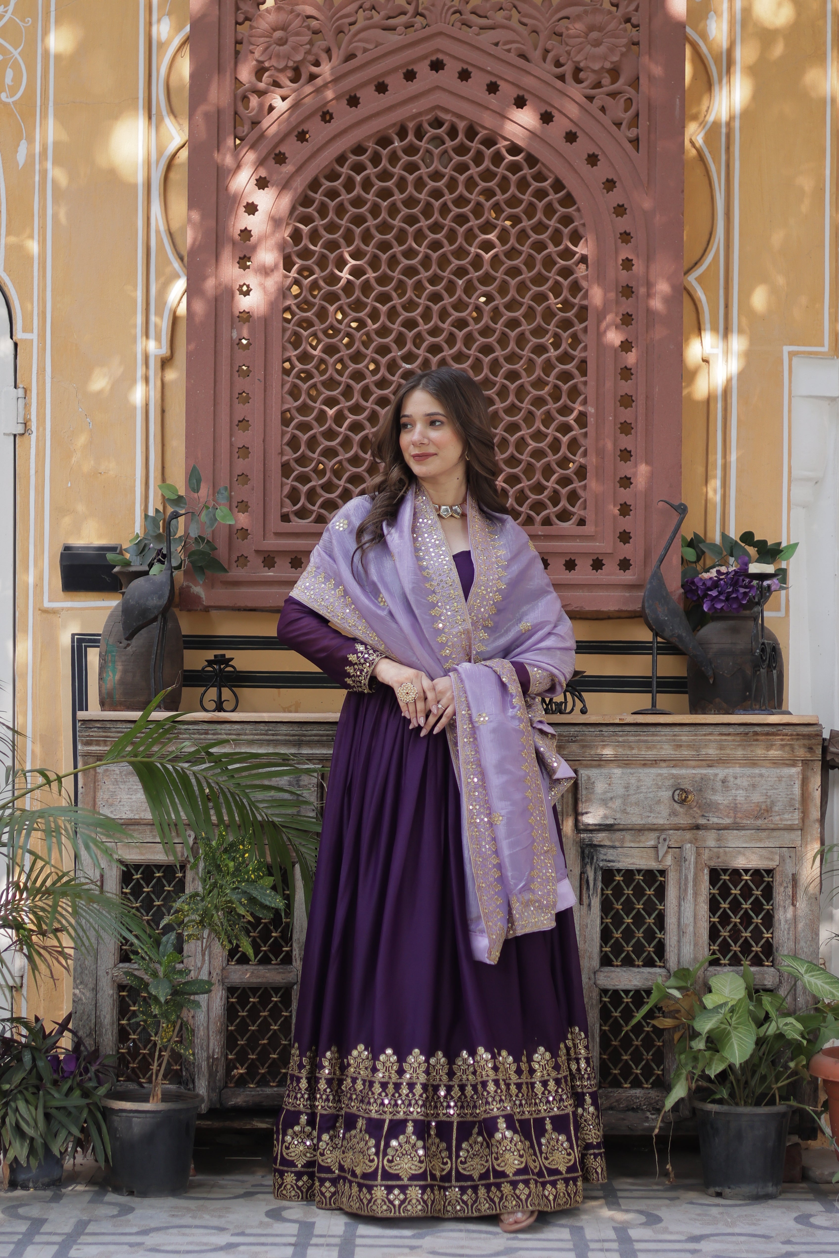 Designer Anarkali Suit with Embroidered Dupatta