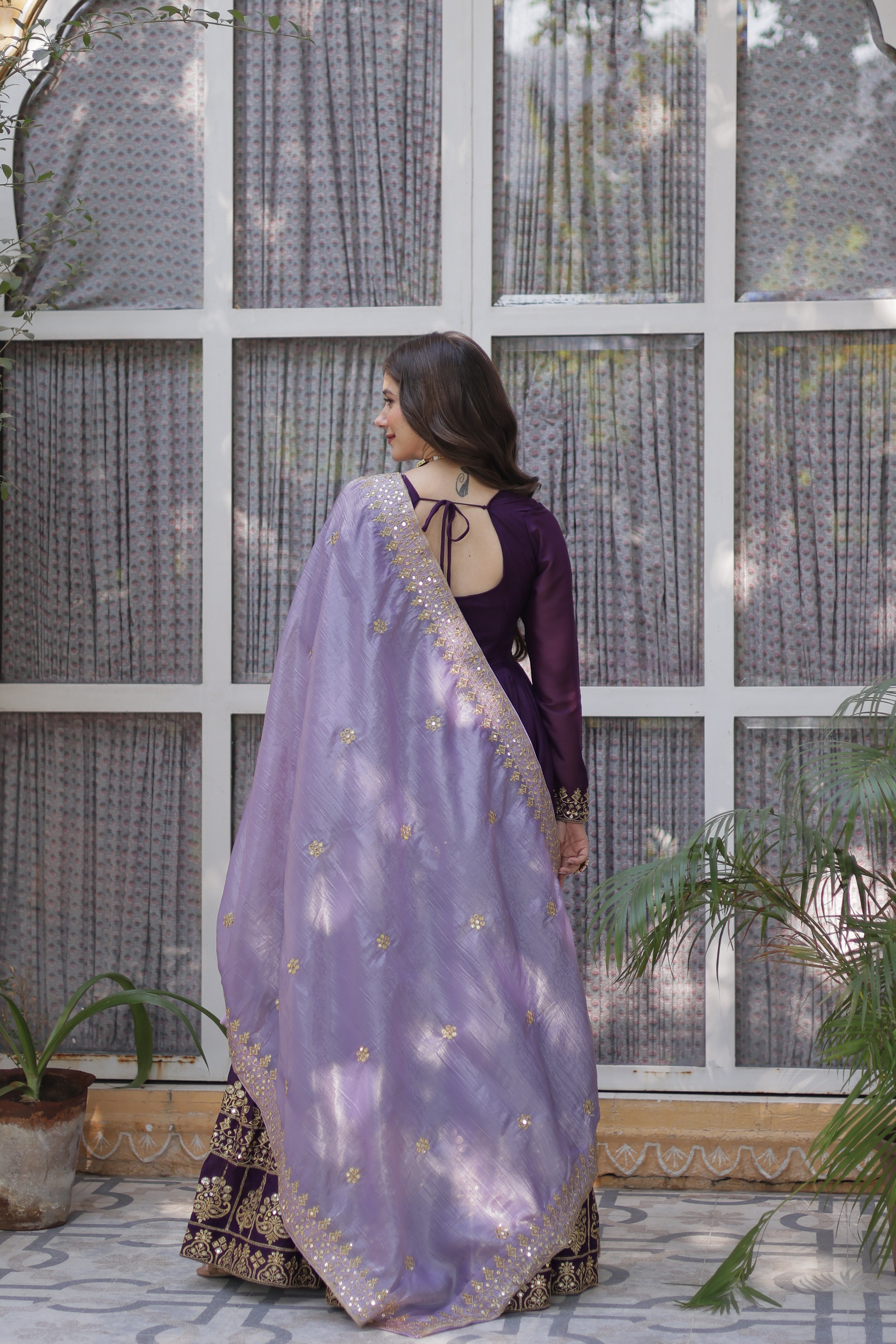 Designer Anarkali Suit with Embroidered Dupatta
