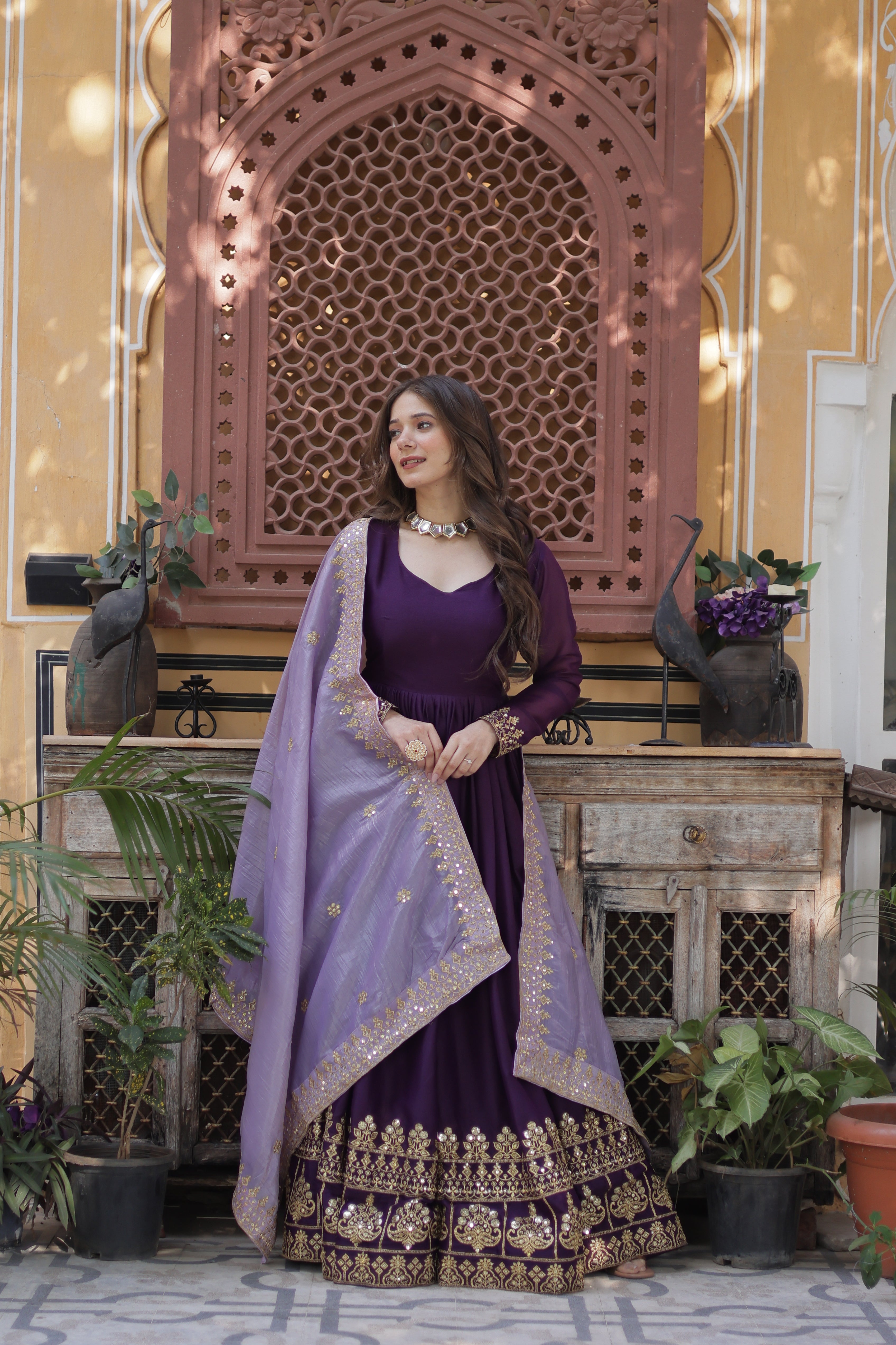 Designer Anarkali Suit with Embroidered Dupatta