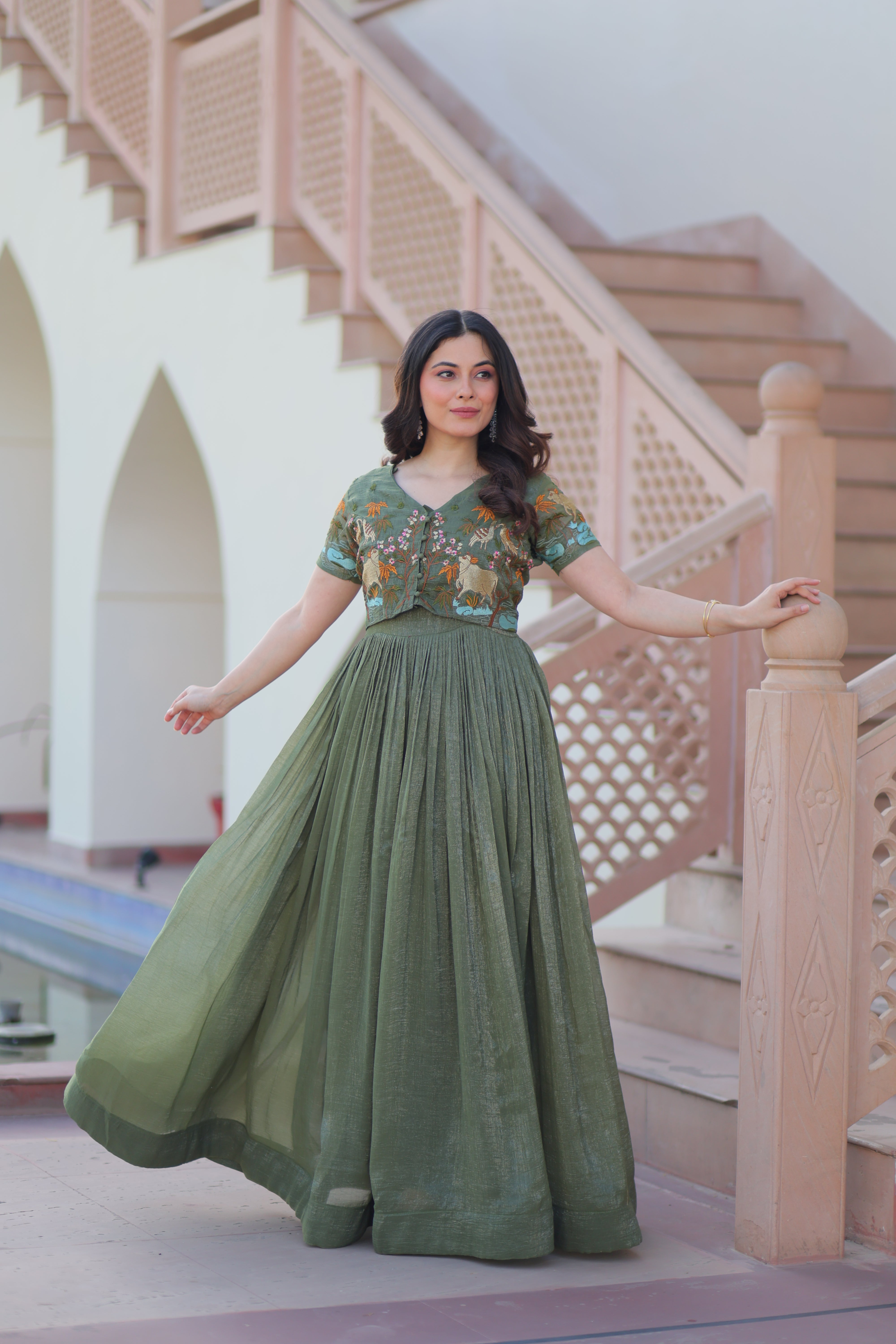 Flared Anarkali Gown with Intricate Embroidery