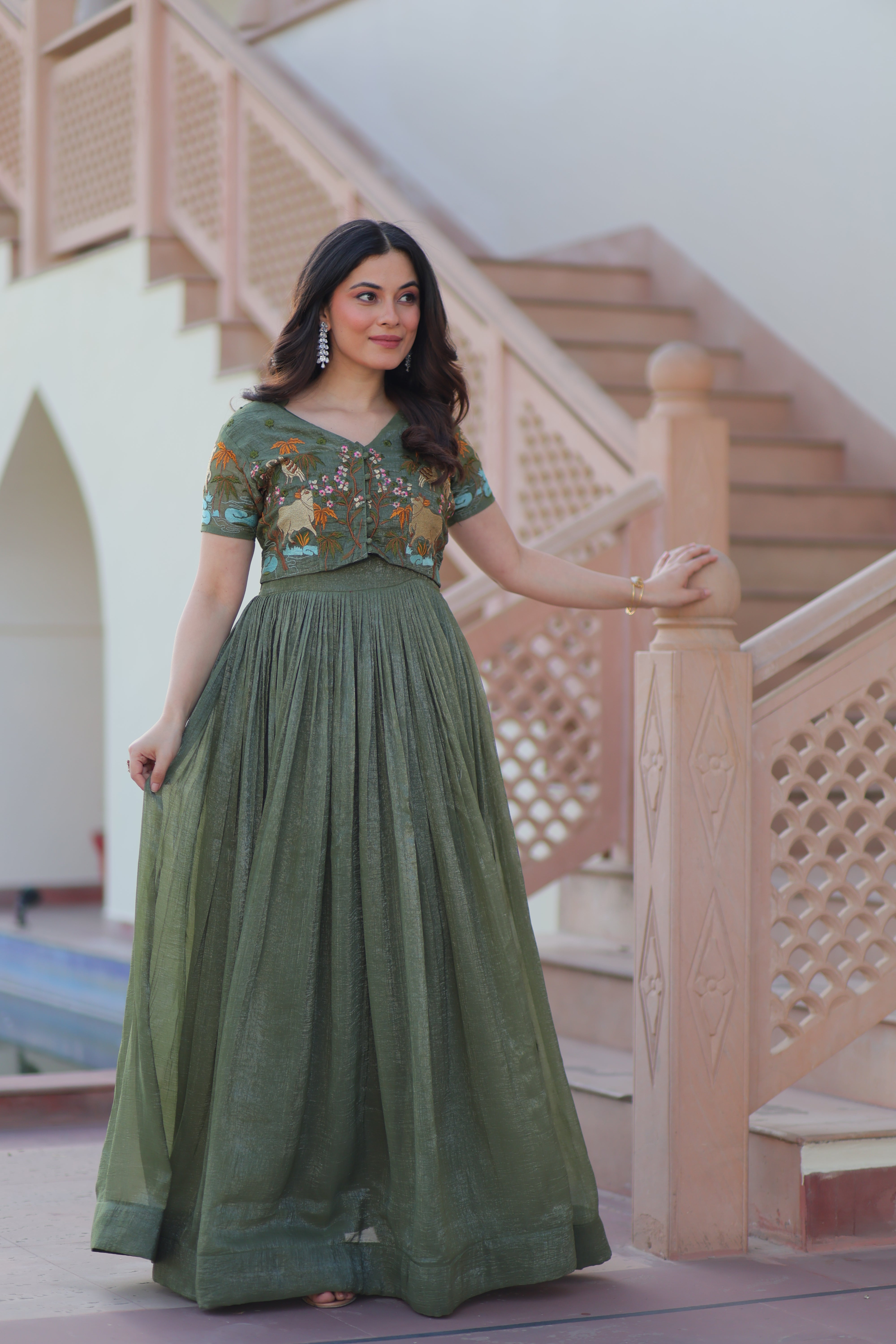 Flared Anarkali Gown with Intricate Embroidery