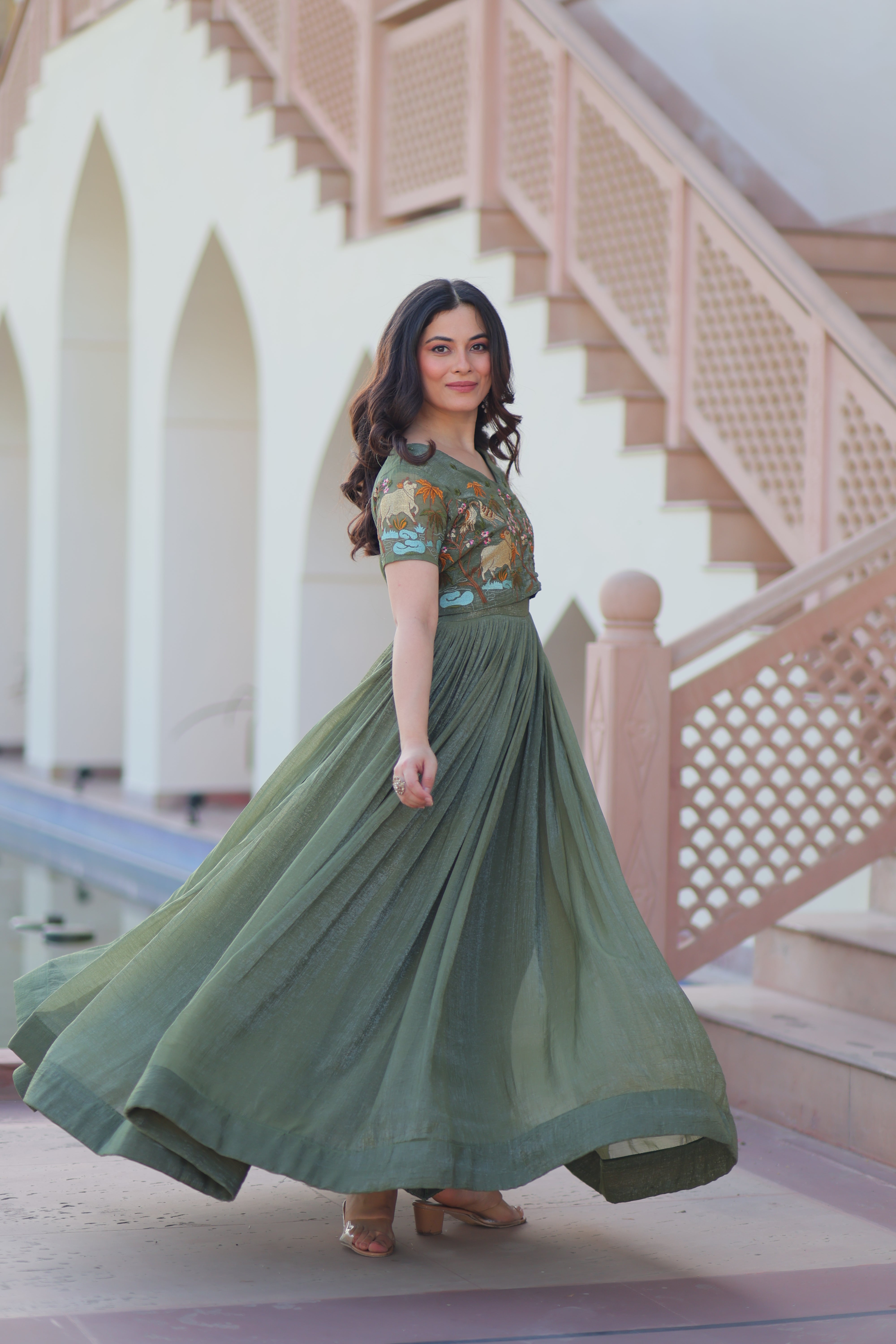 Flared Anarkali Gown with Intricate Embroidery
