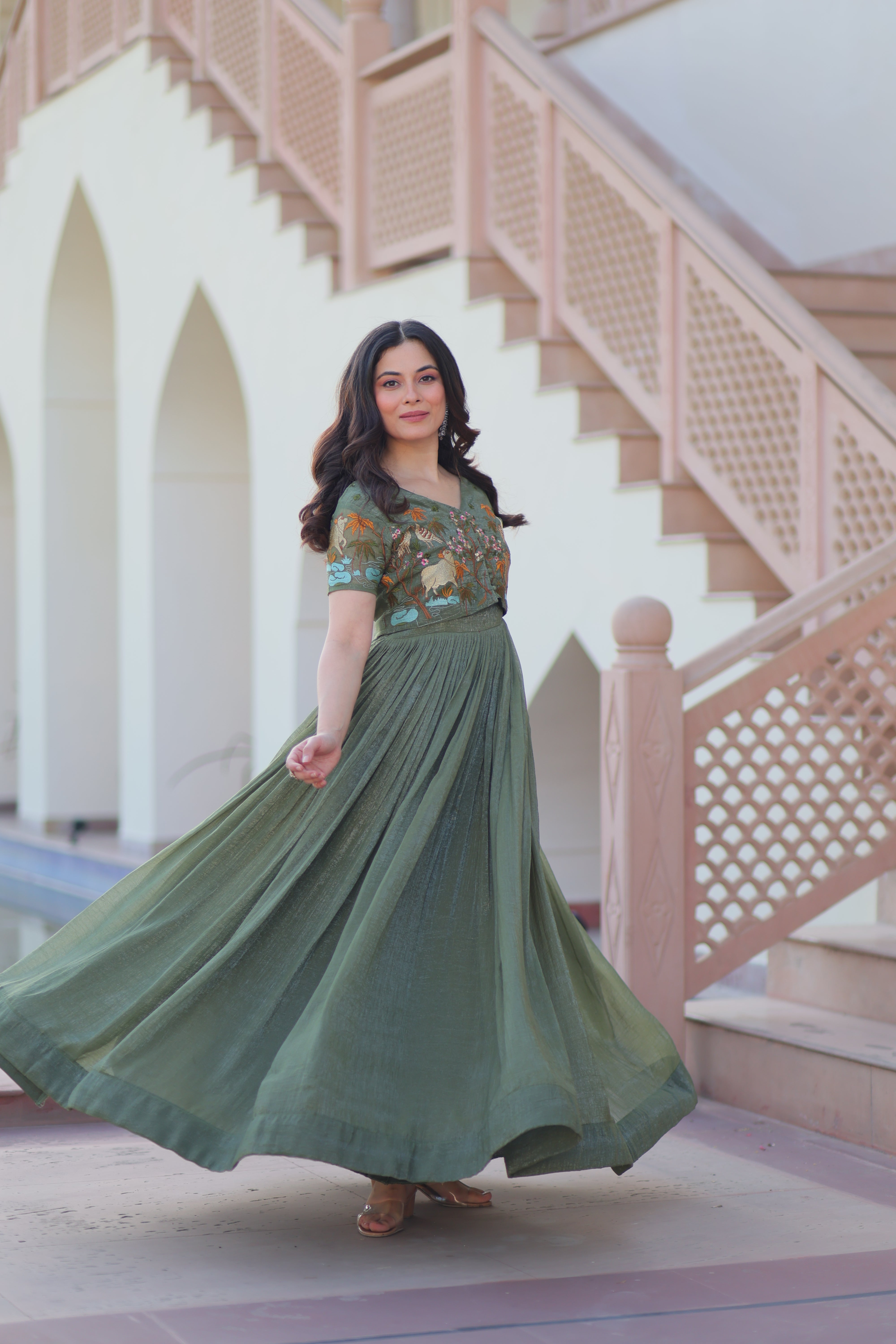 Flared Anarkali Gown with Intricate Embroidery