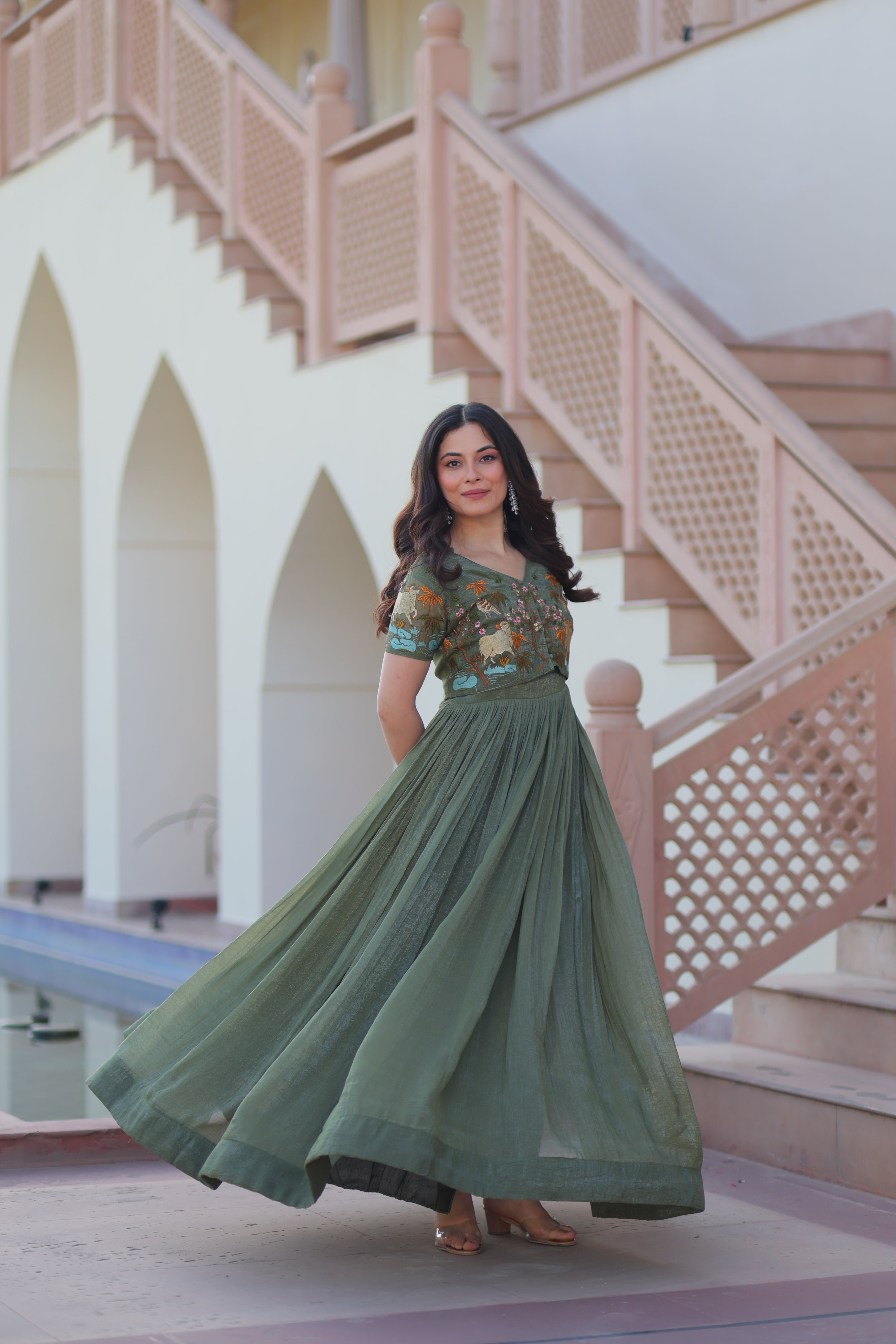 Flared Anarkali Gown with Intricate Embroidery