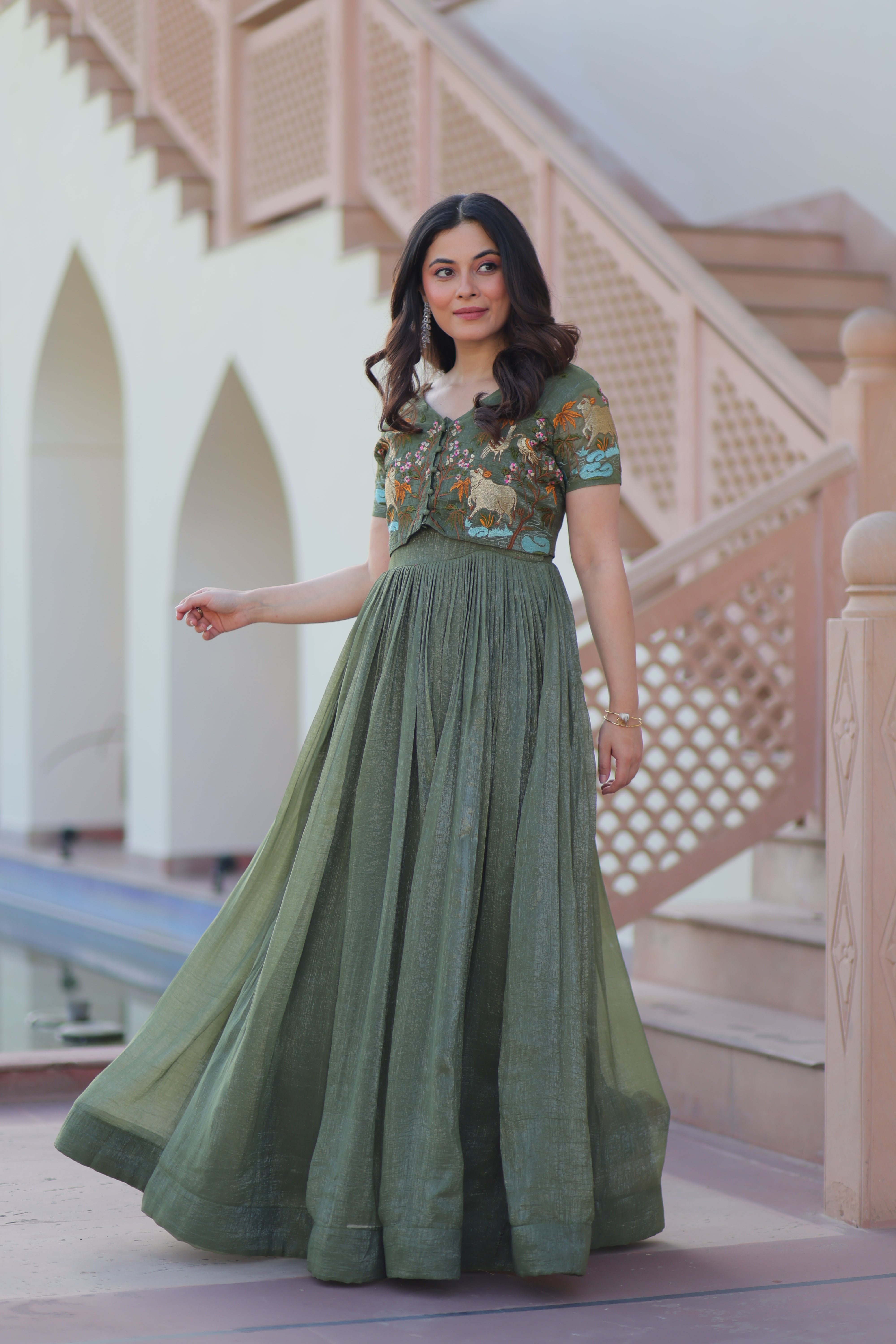 Flared Anarkali Gown with Intricate Embroidery