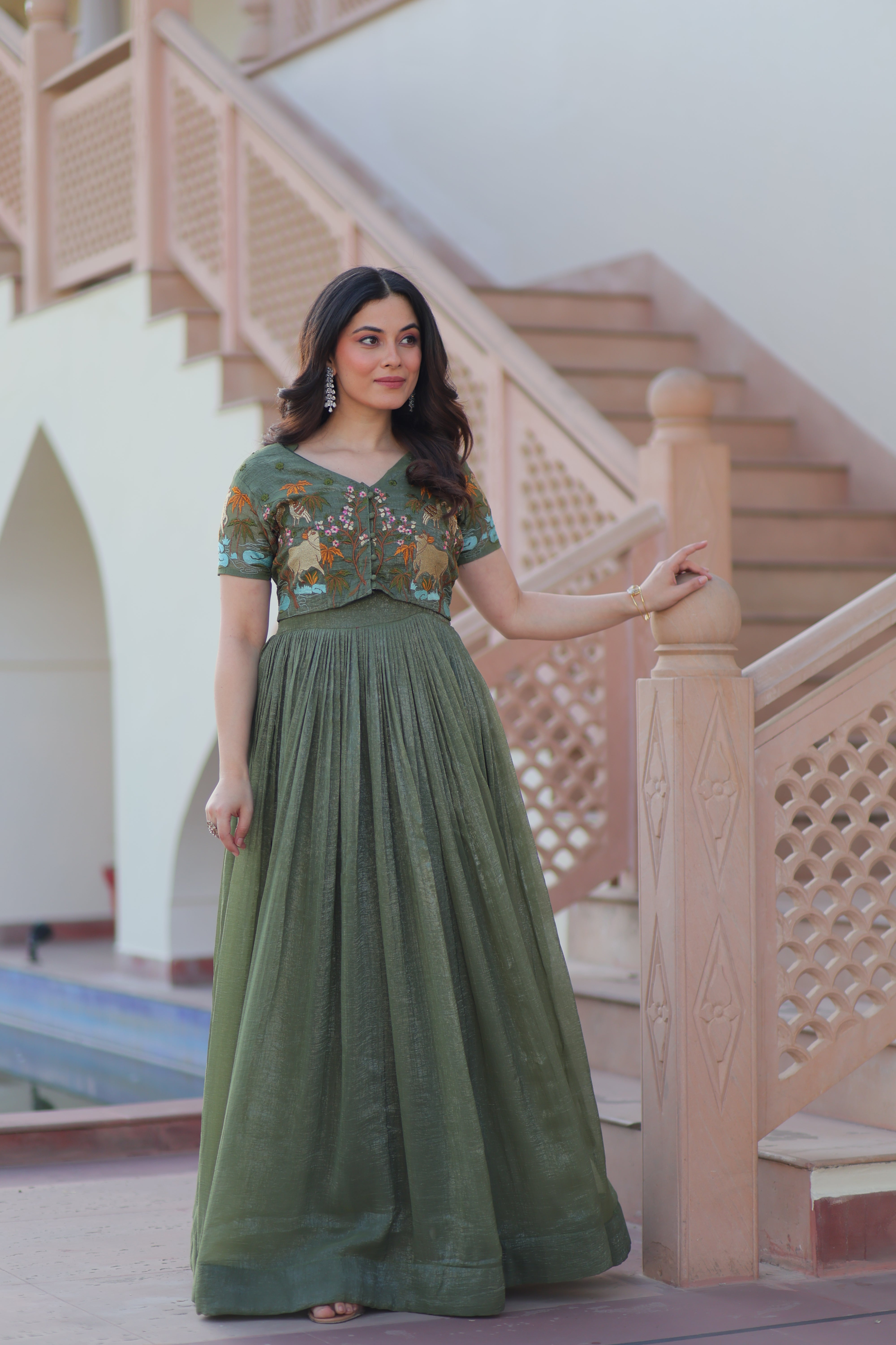 Flared Anarkali Gown with Intricate Embroidery