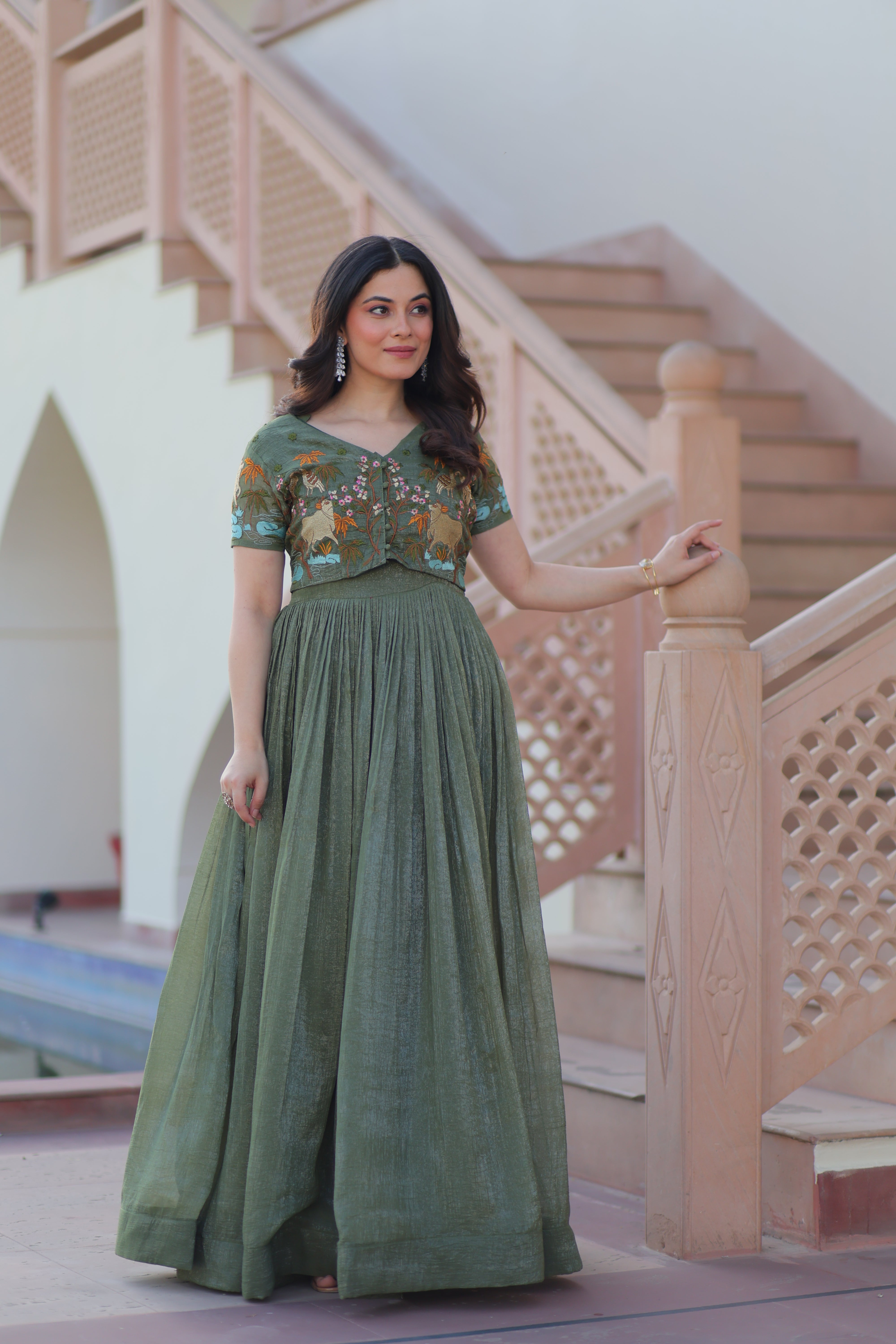 Flared Anarkali Gown with Intricate Embroidery