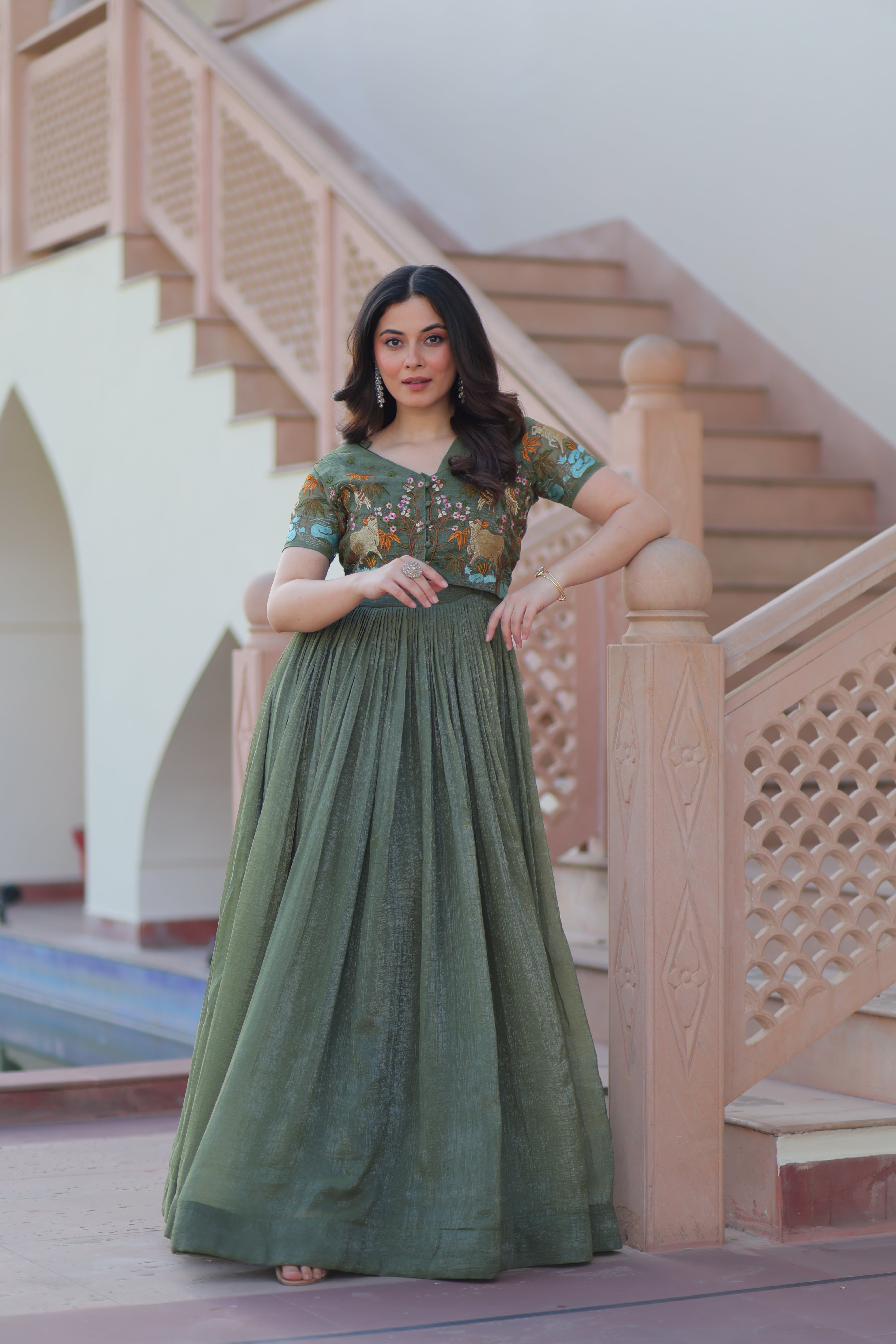 Flared Anarkali Gown with Intricate Embroidery