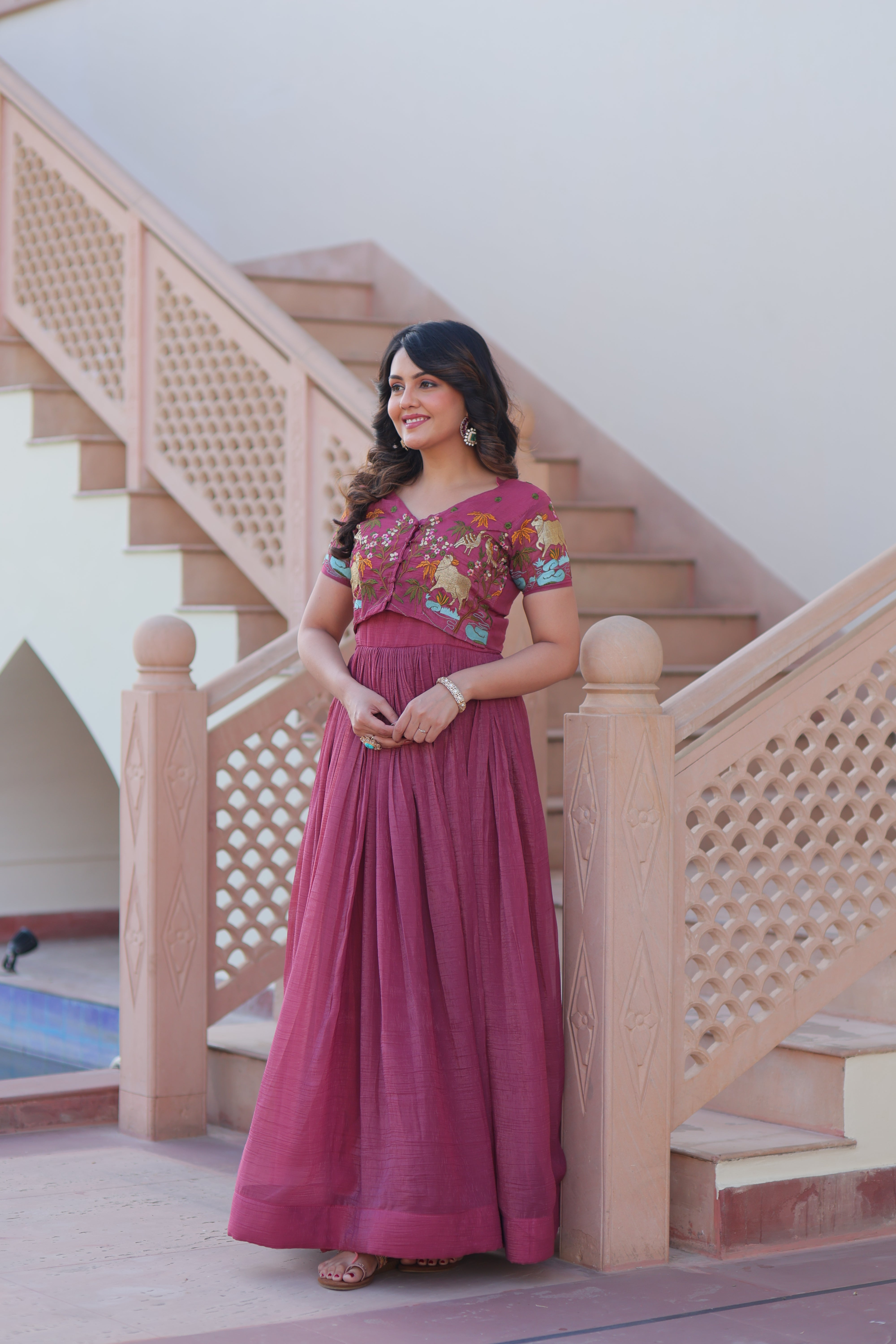 Flared Anarkali Gown with Intricate Embroidery