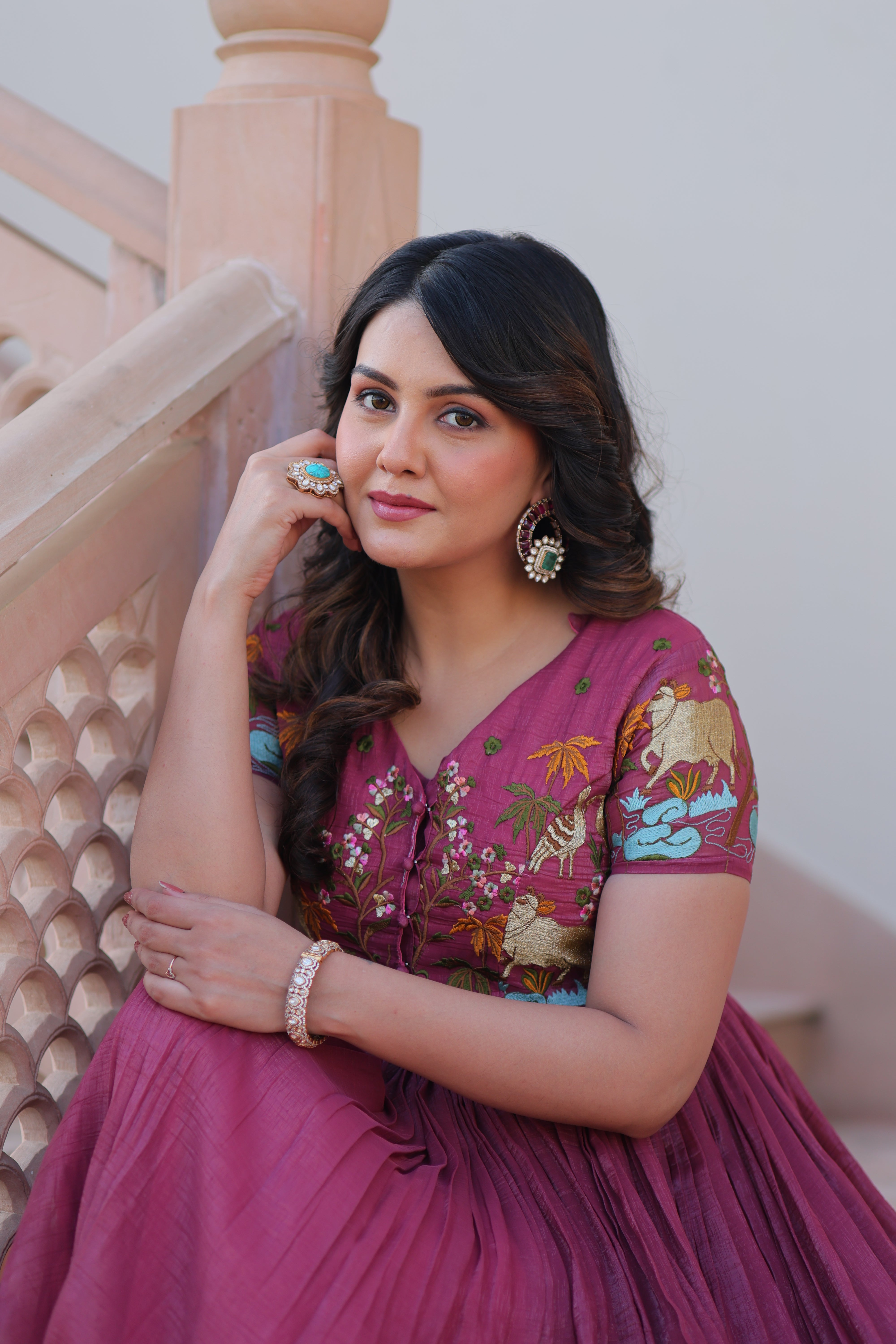 Flared Anarkali Gown with Intricate Embroidery