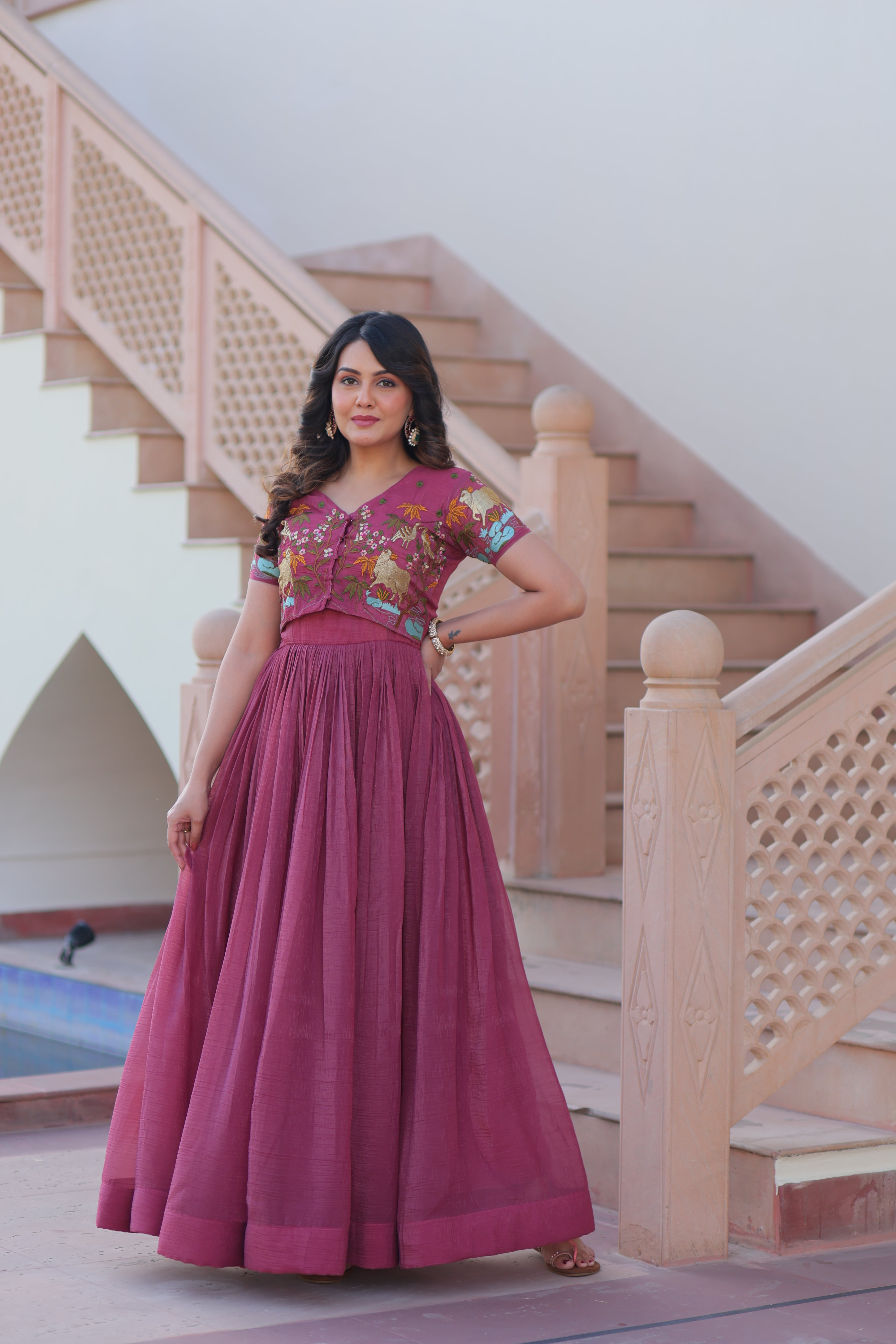 Flared Anarkali Gown with Intricate Embroidery