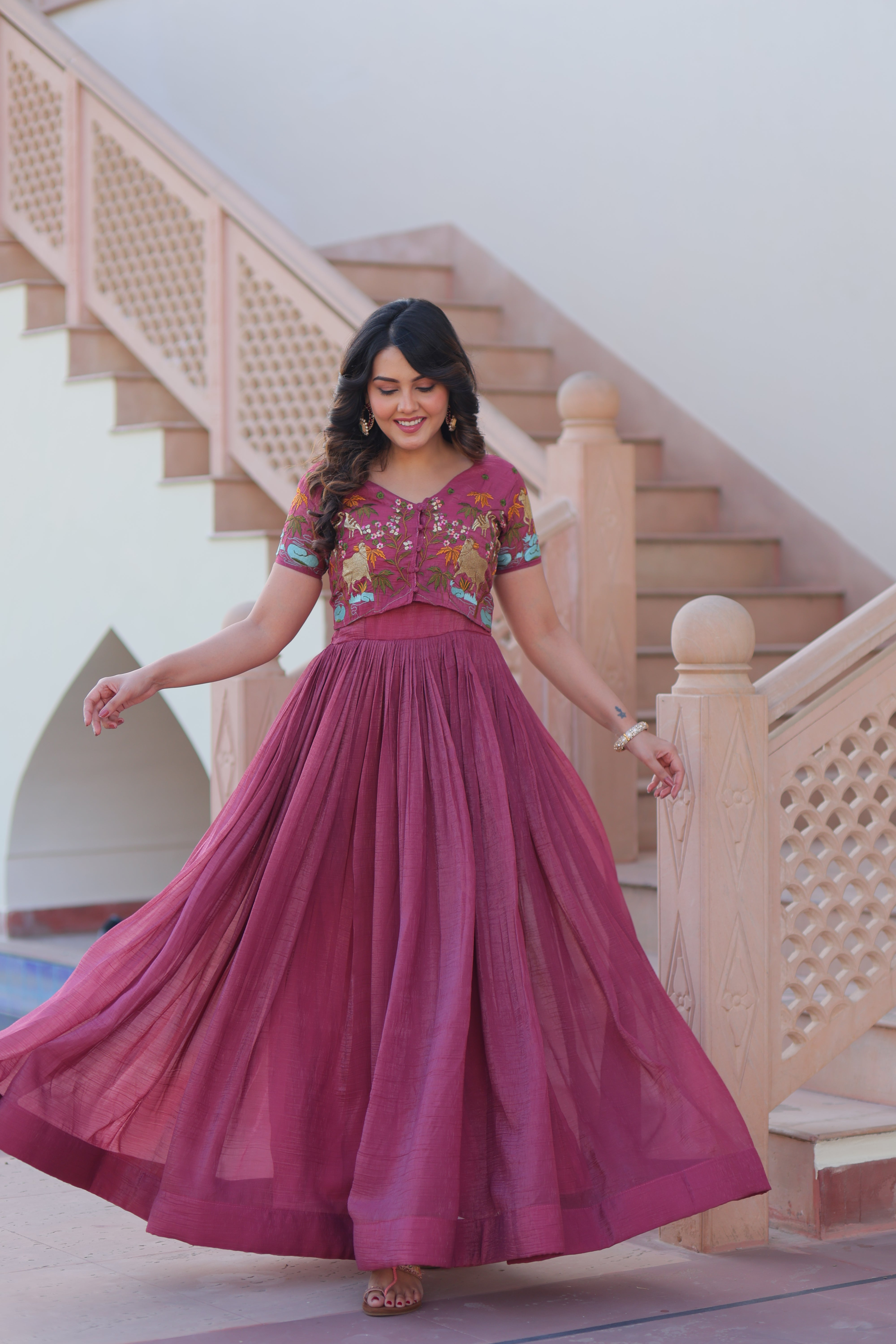 Flared Anarkali Gown with Intricate Embroidery