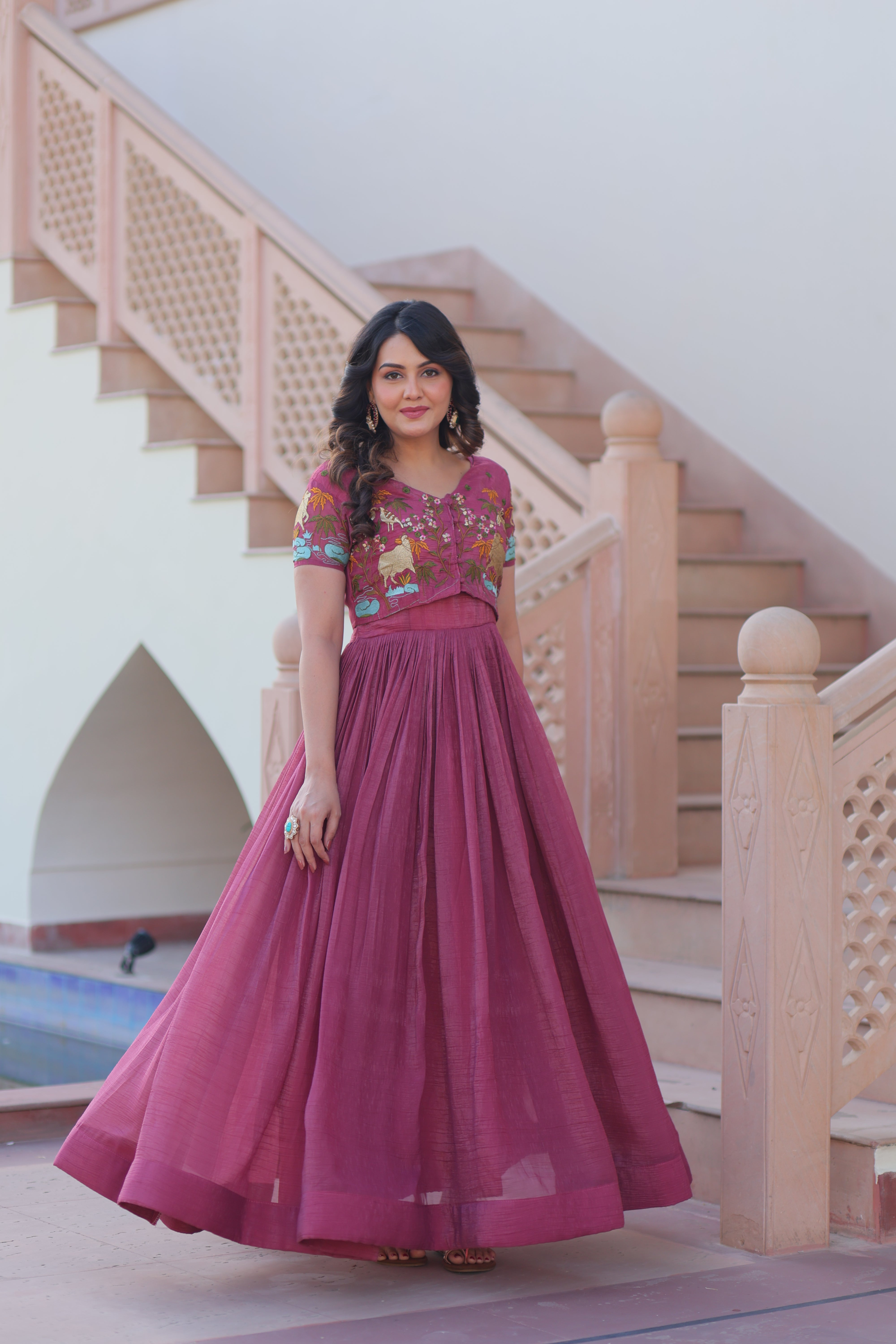 Flared Anarkali Gown with Intricate Embroidery