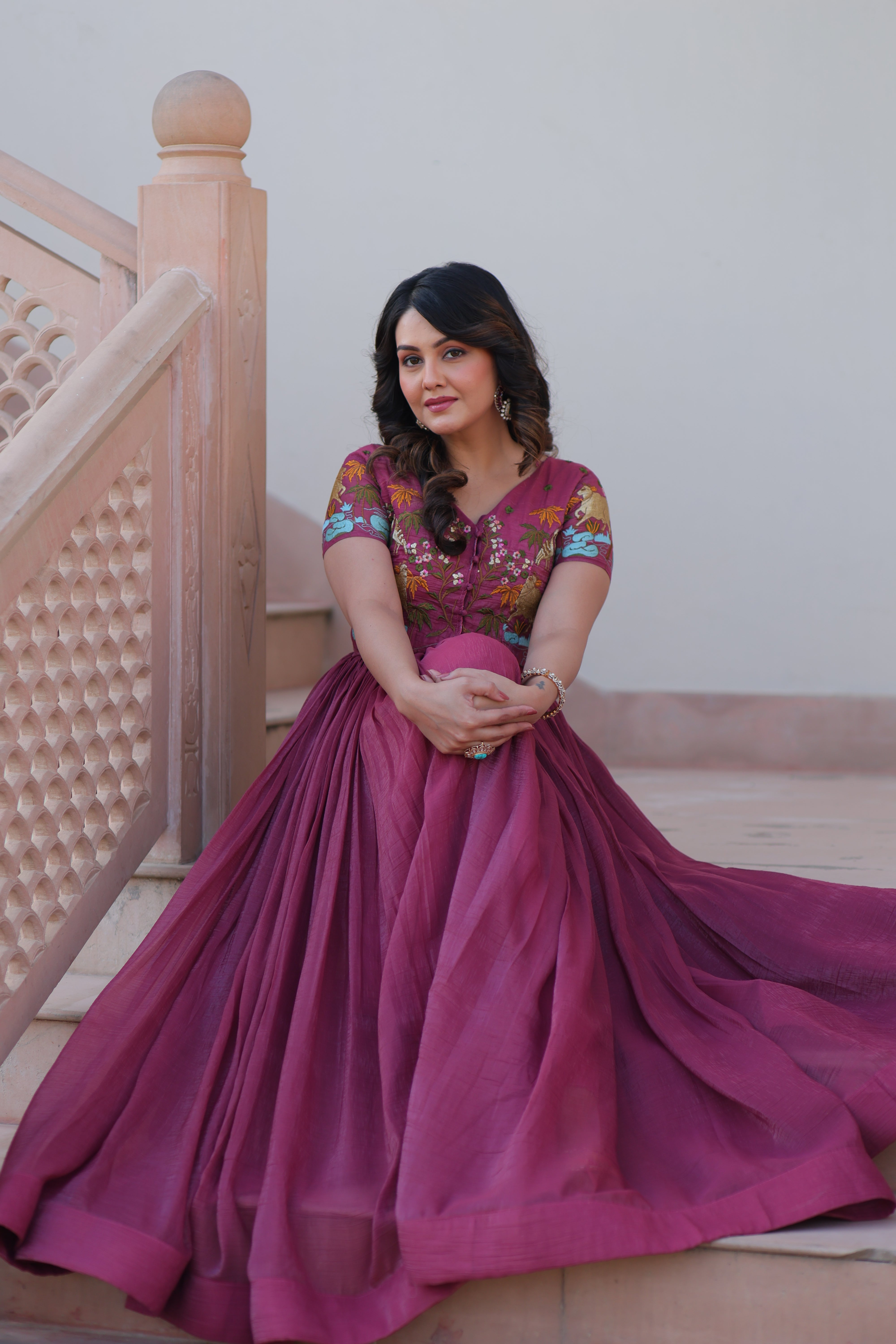Flared Anarkali Gown with Intricate Embroidery