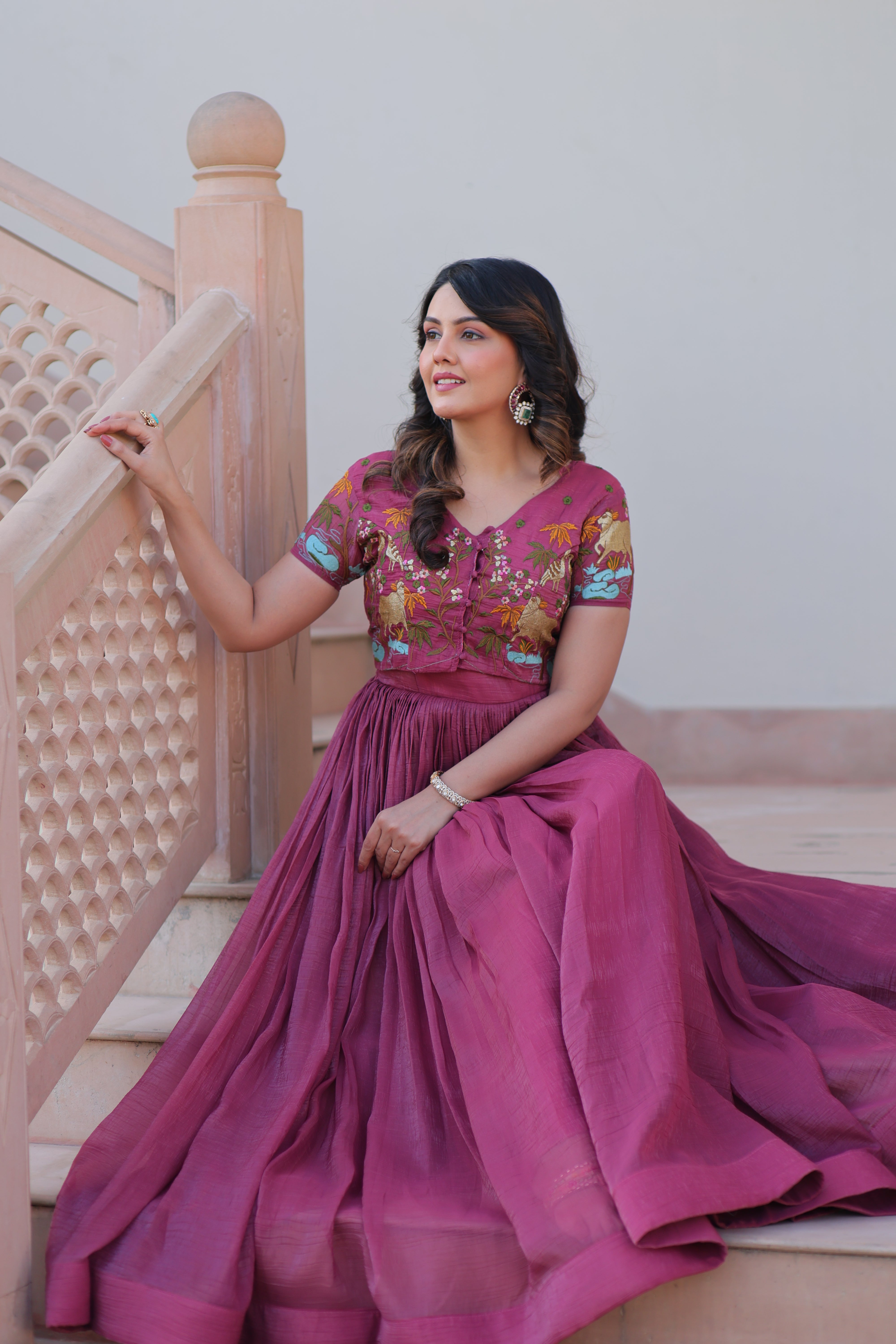 Flared Anarkali Gown with Intricate Embroidery