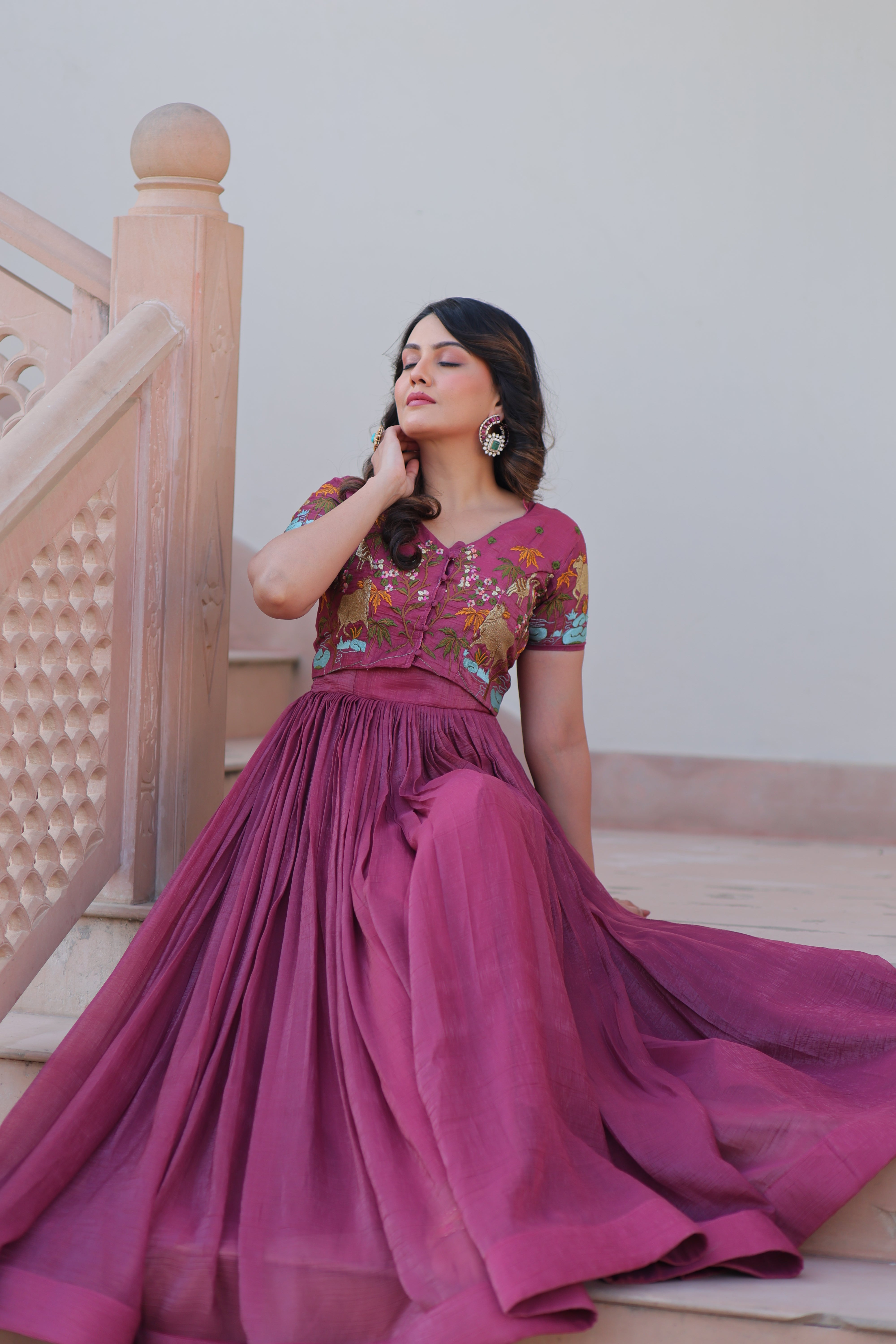 Flared Anarkali Gown with Intricate Embroidery