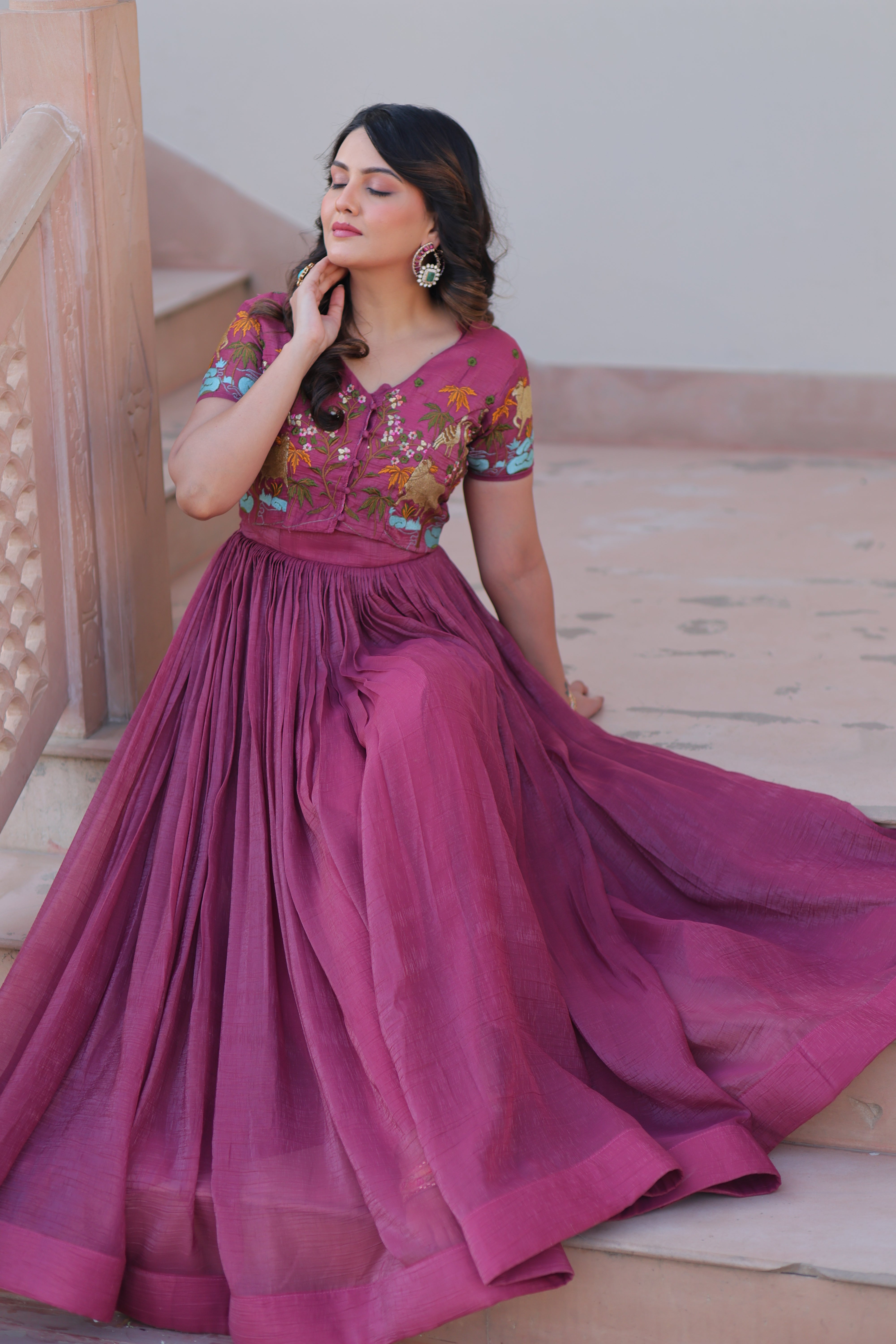 Flared Anarkali Gown with Intricate Embroidery