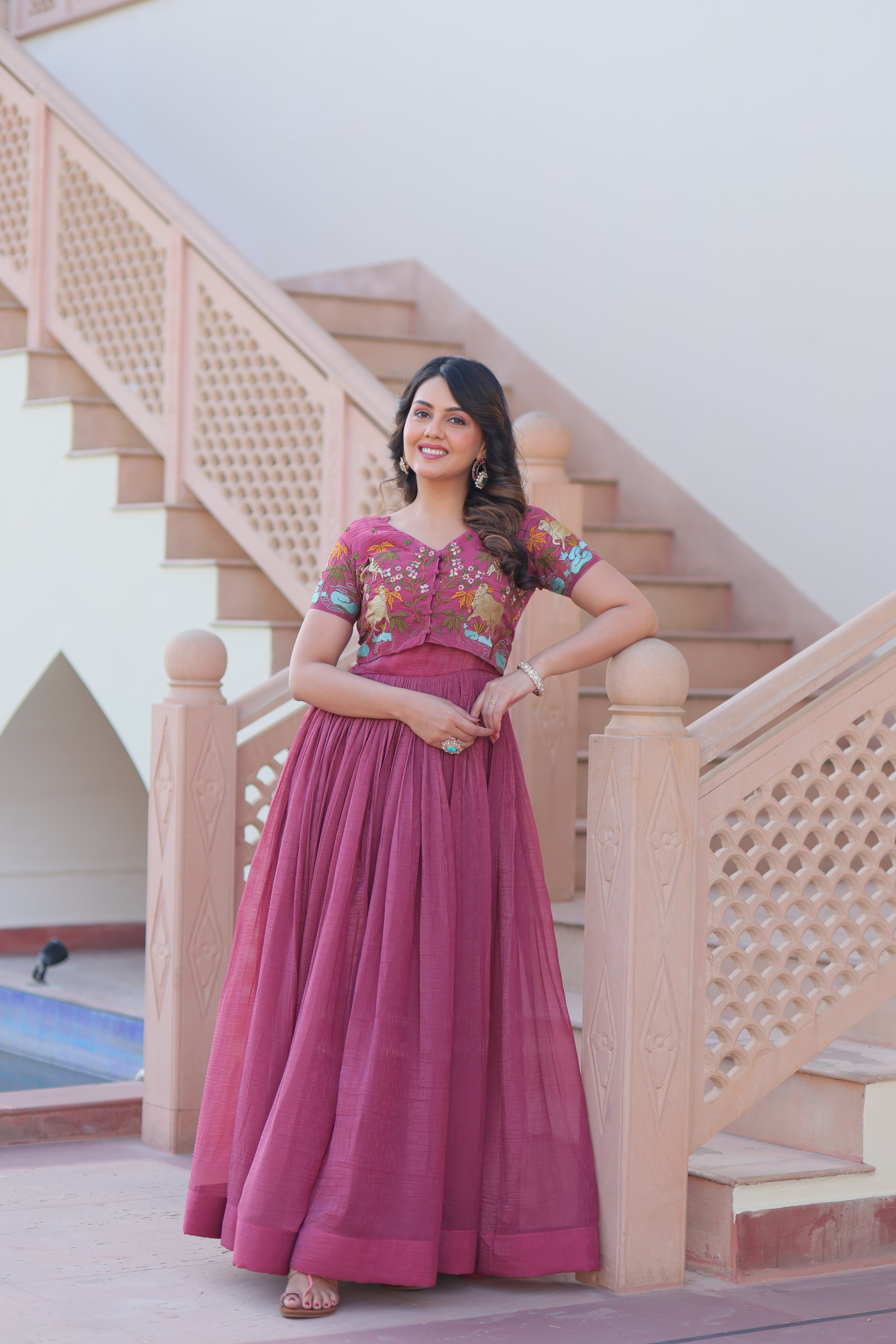 Flared Anarkali Gown with Intricate Embroidery