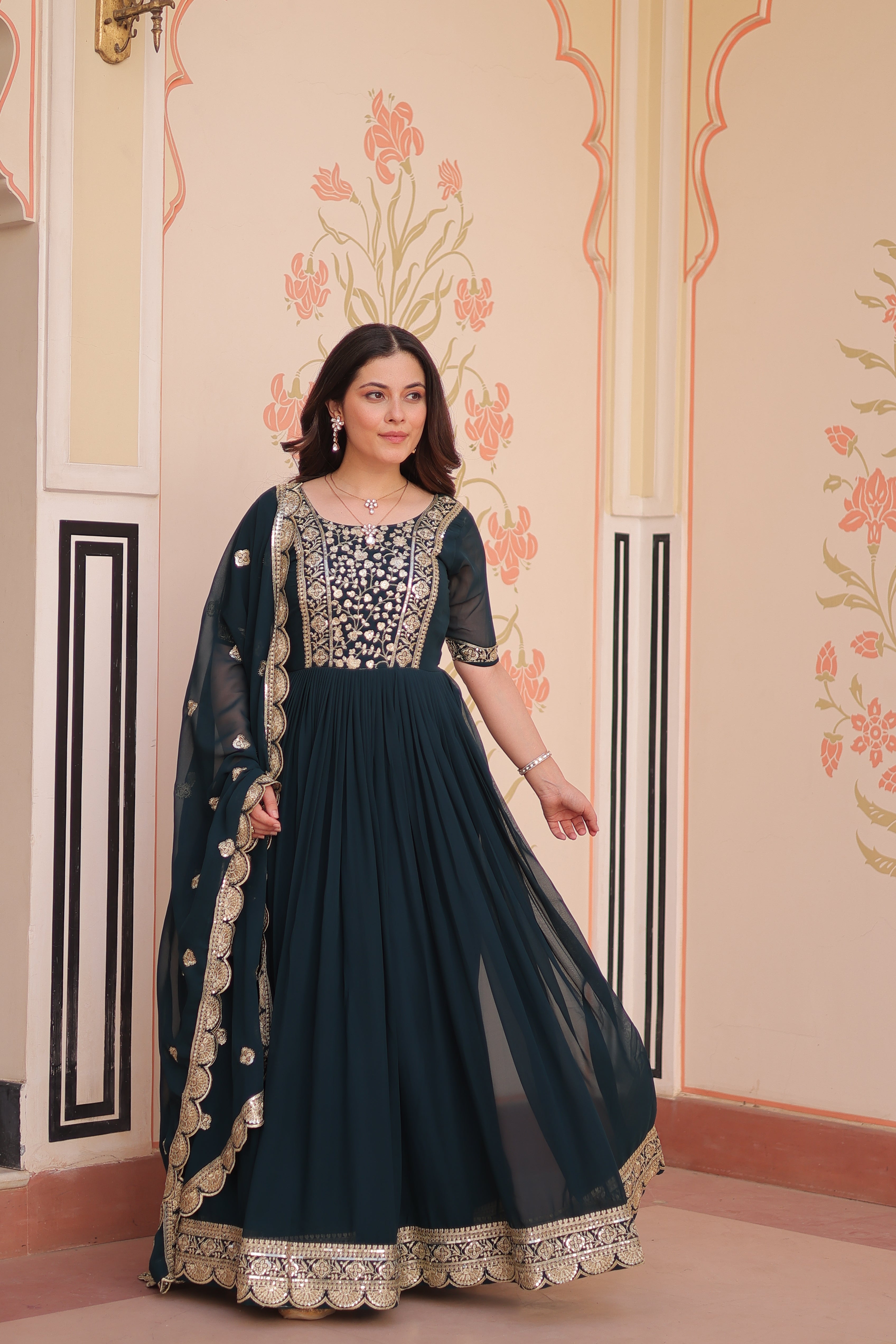 Embroidered Anarkali Gown with Dupatta