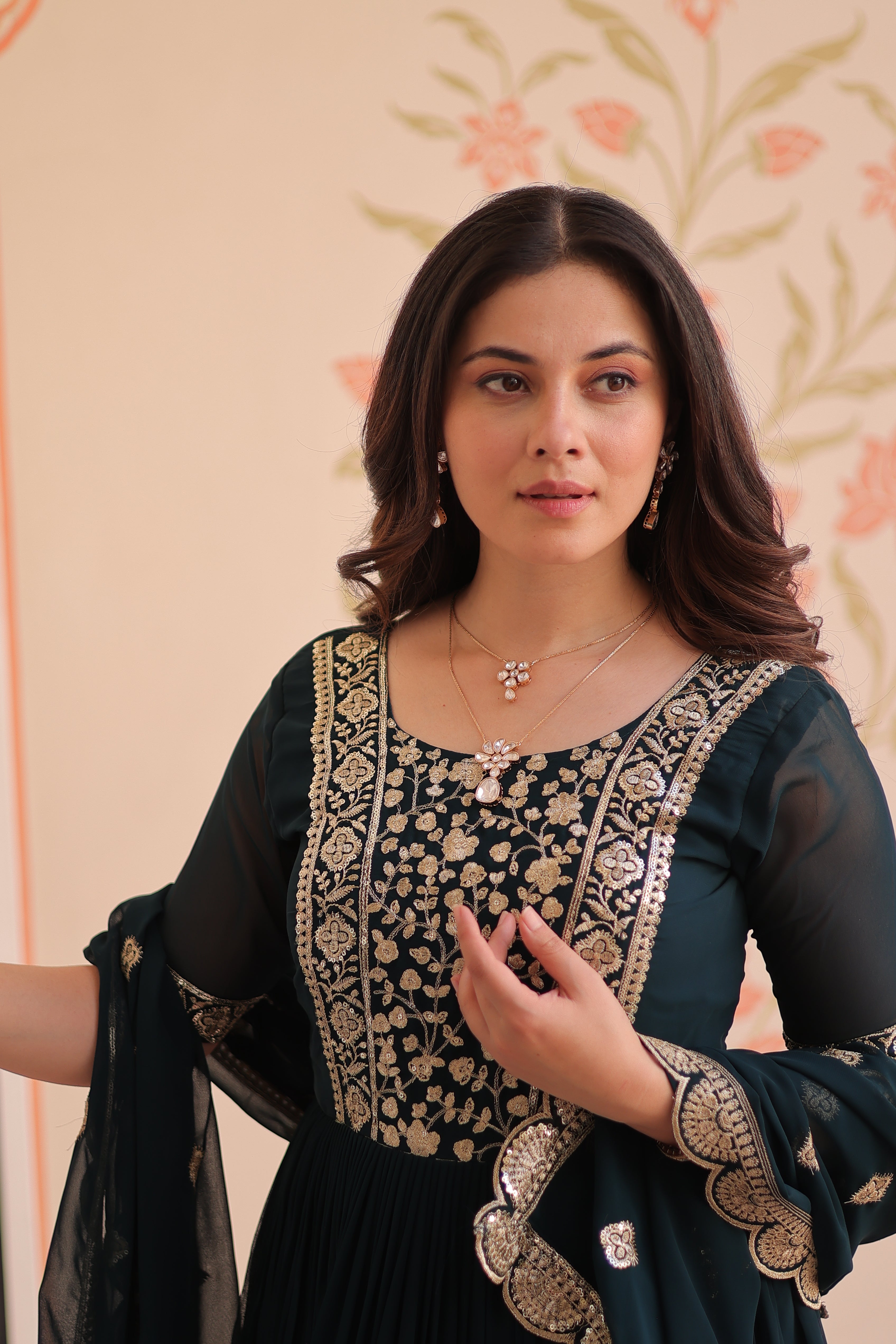 Embroidered Anarkali Gown with Dupatta