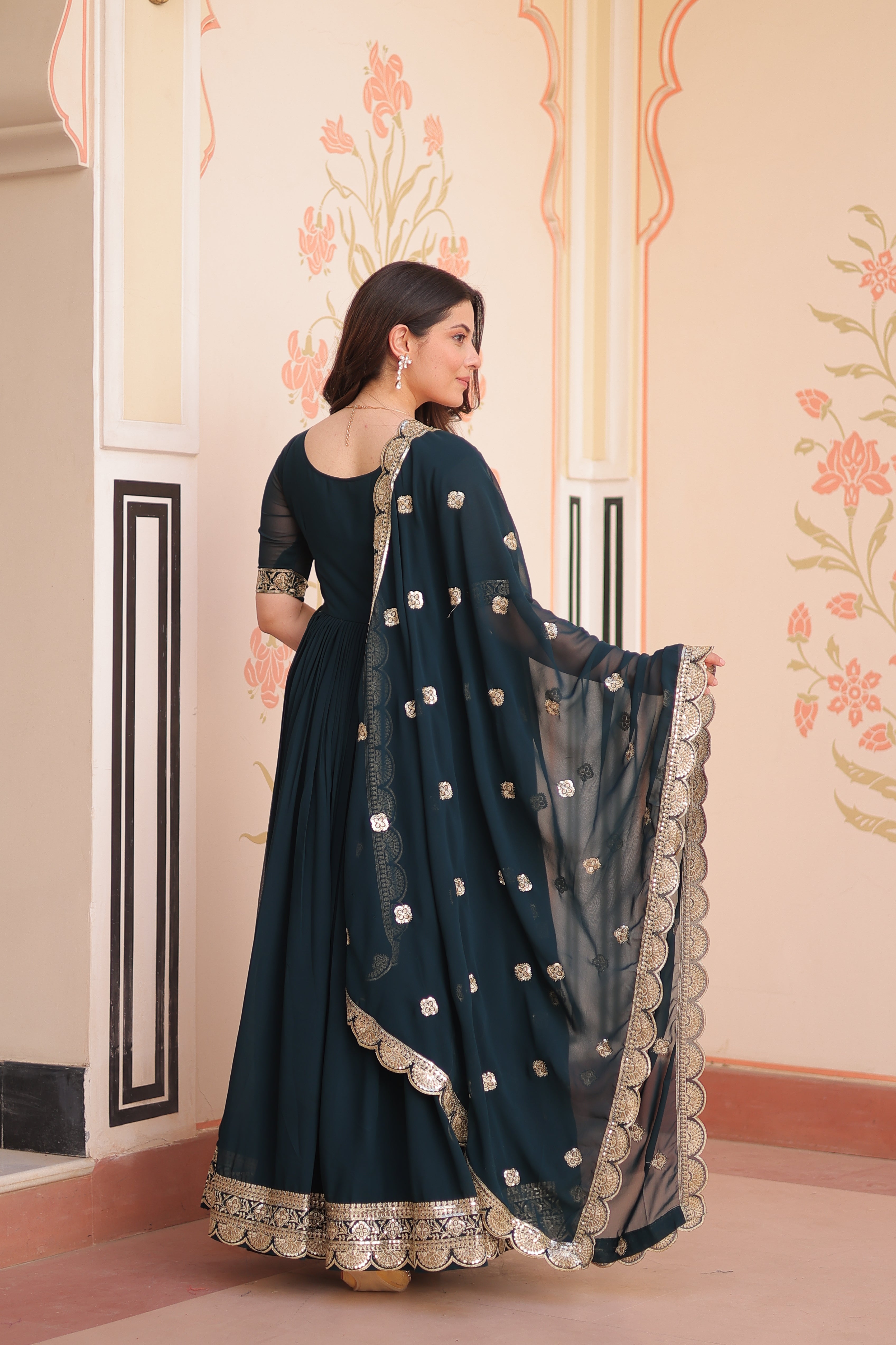 Embroidered Anarkali Gown with Dupatta