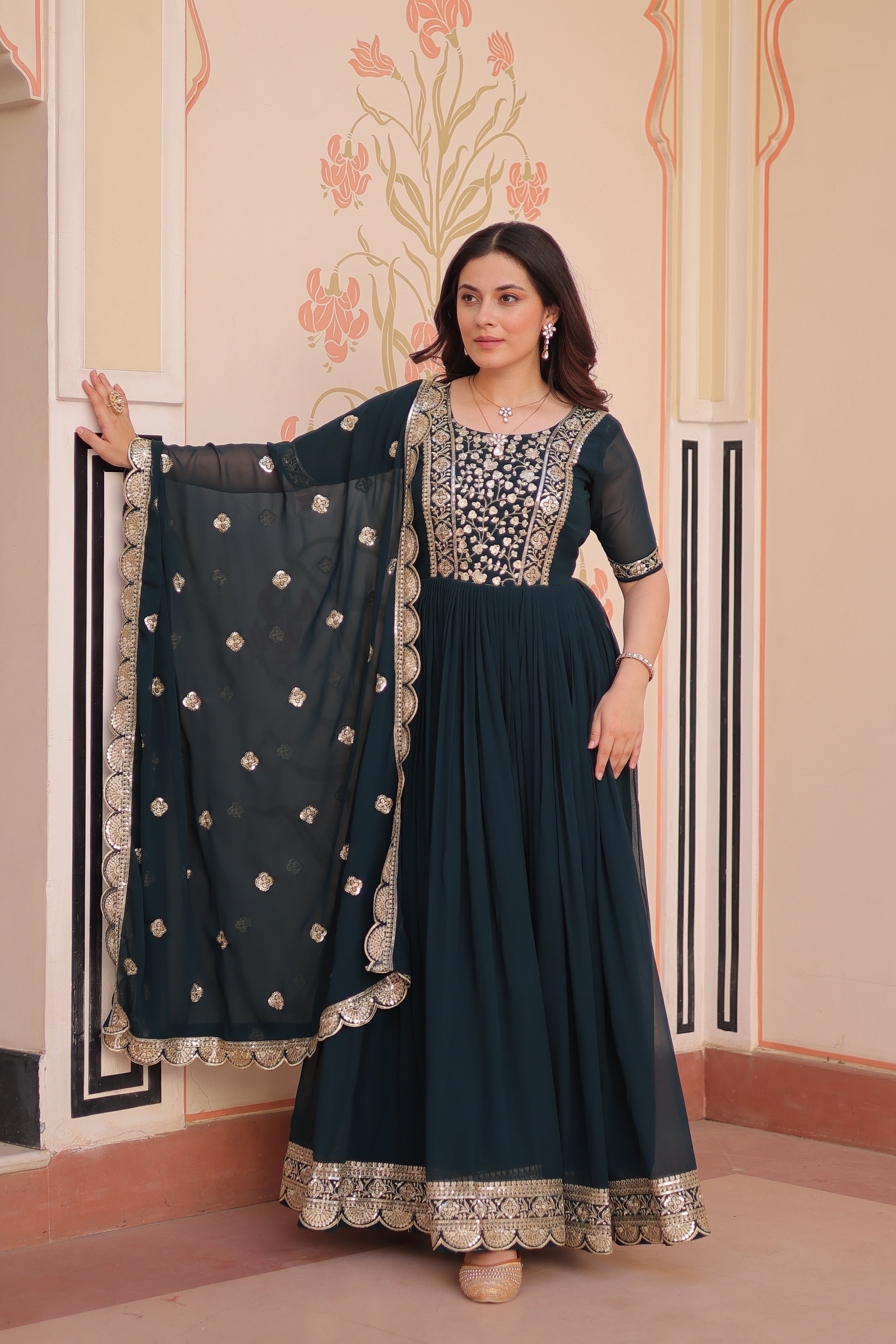 Embroidered Anarkali Gown with Dupatta