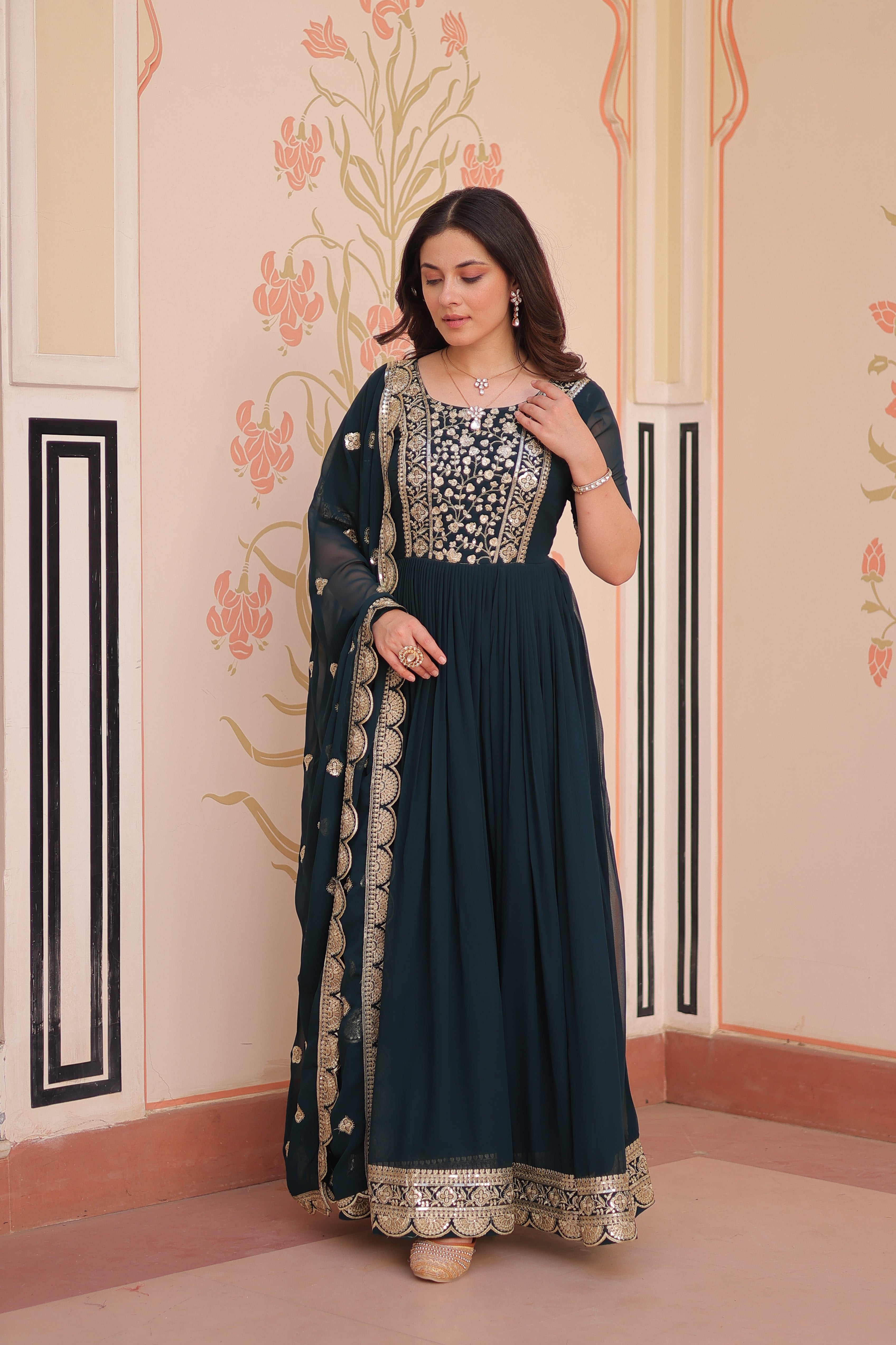 Embroidered Anarkali Gown with Dupatta
