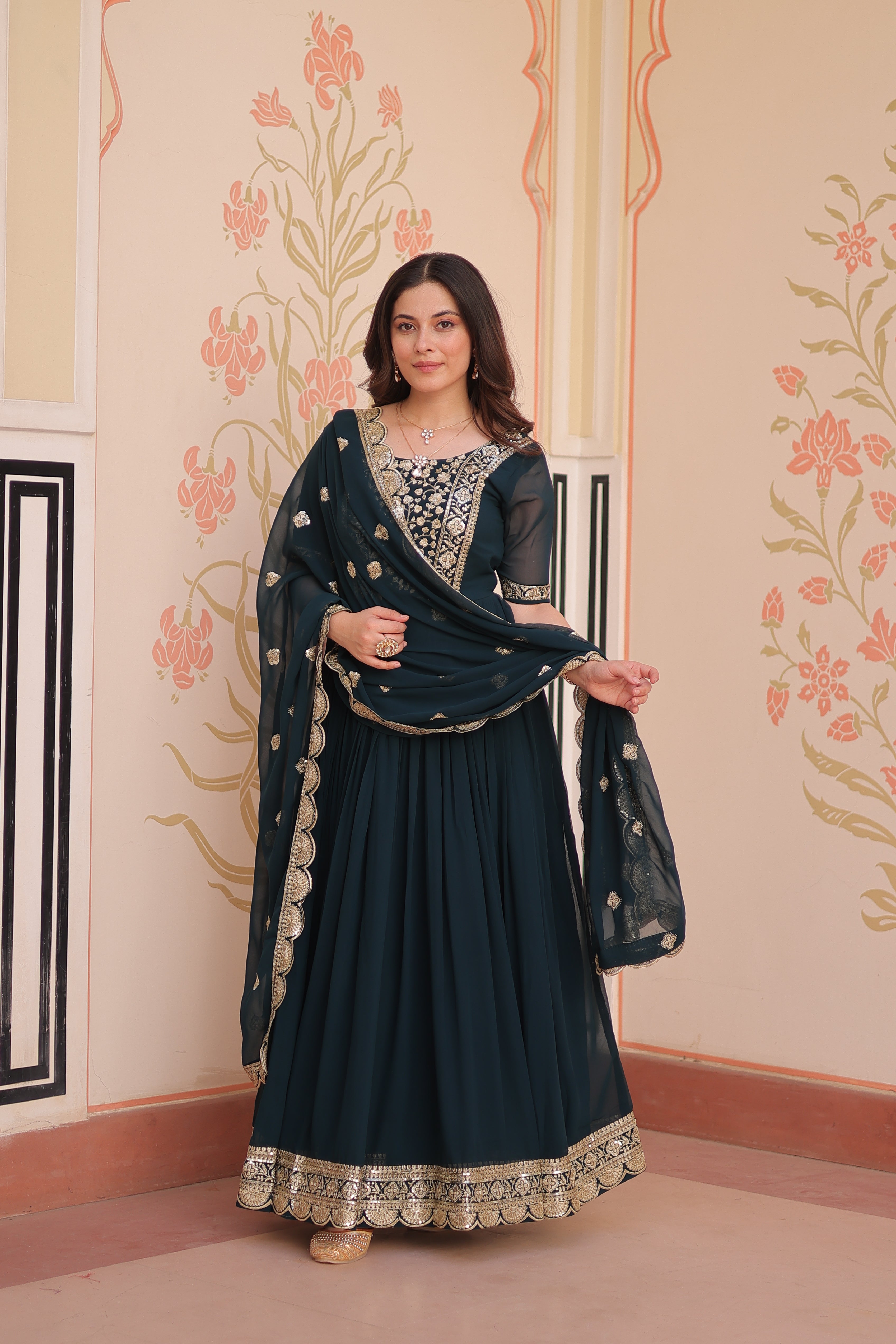 Embroidered Anarkali Gown with Dupatta